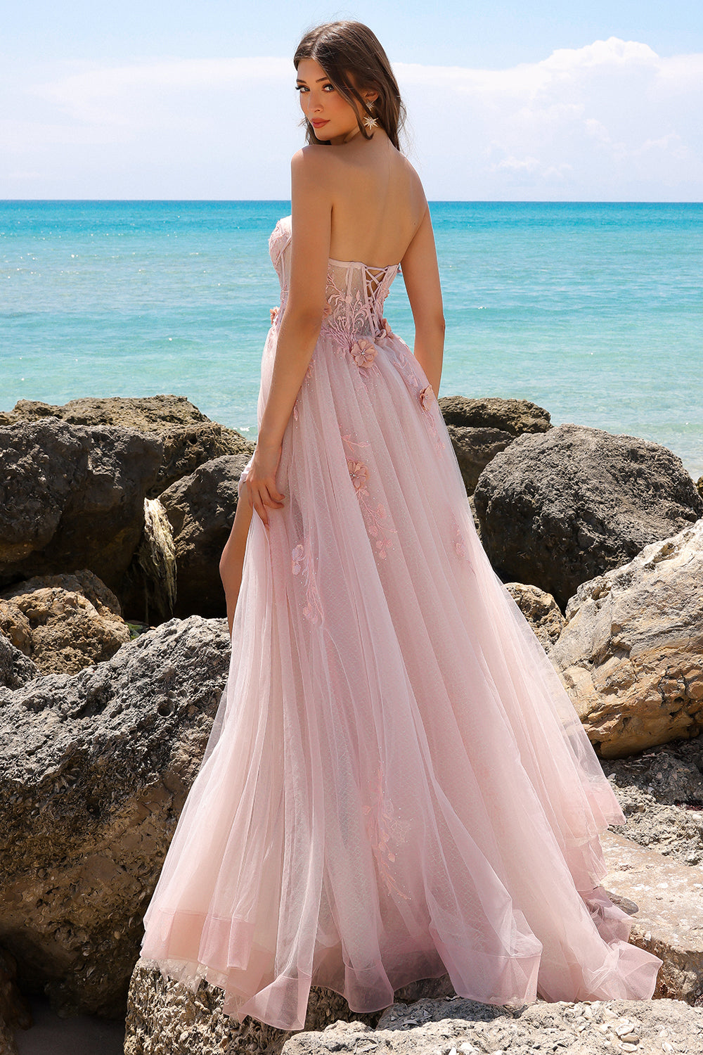 AC24-TM1002 3D FLORAL OVER SKIRT A LINE GOWN