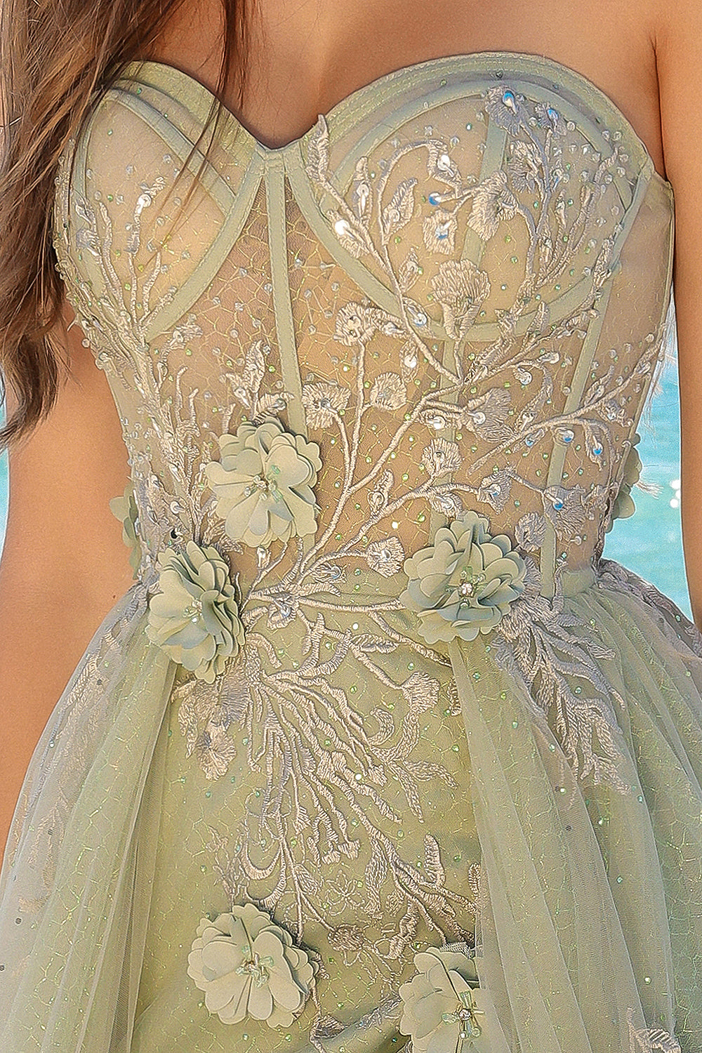 AC24-TM1002 3D FLORAL OVER SKIRT A LINE GOWN