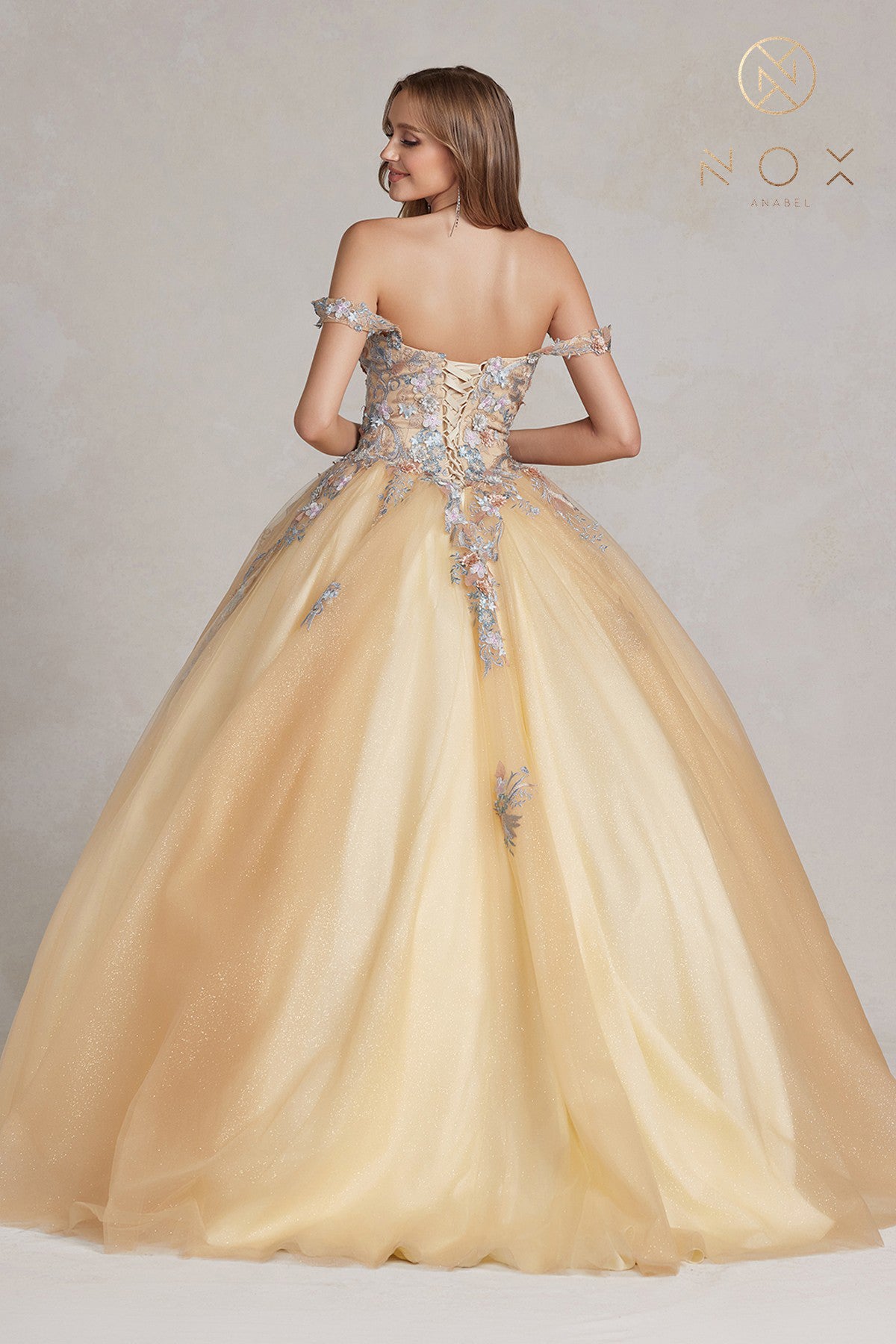 NA25-JU809 FLORAL EMBROIDERED OFF-THE-SHOULDER CORSET BALL GOWN