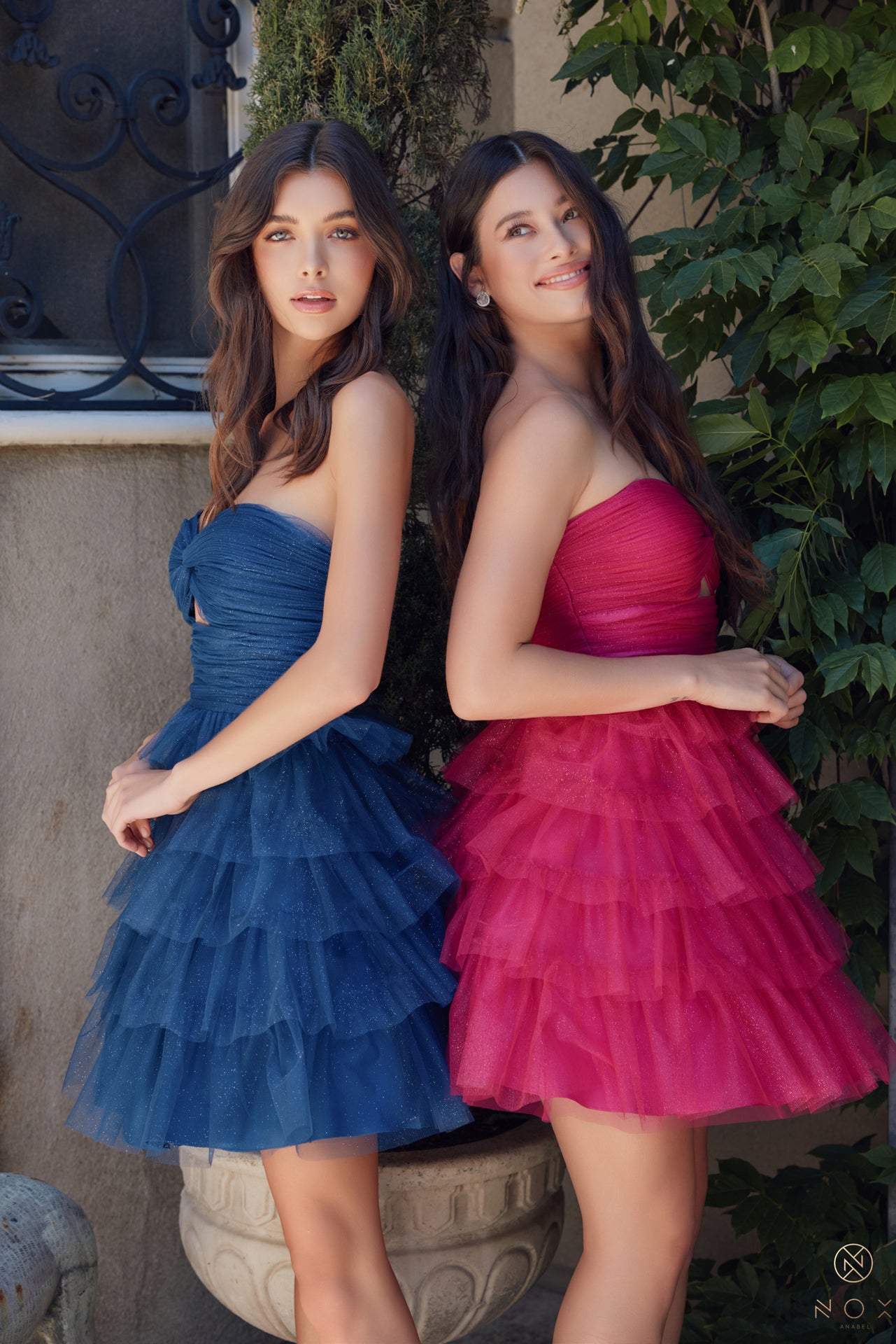 NA25-A827 STRAPLESS TULLE RUFFLE TIERED SHORT DRESS