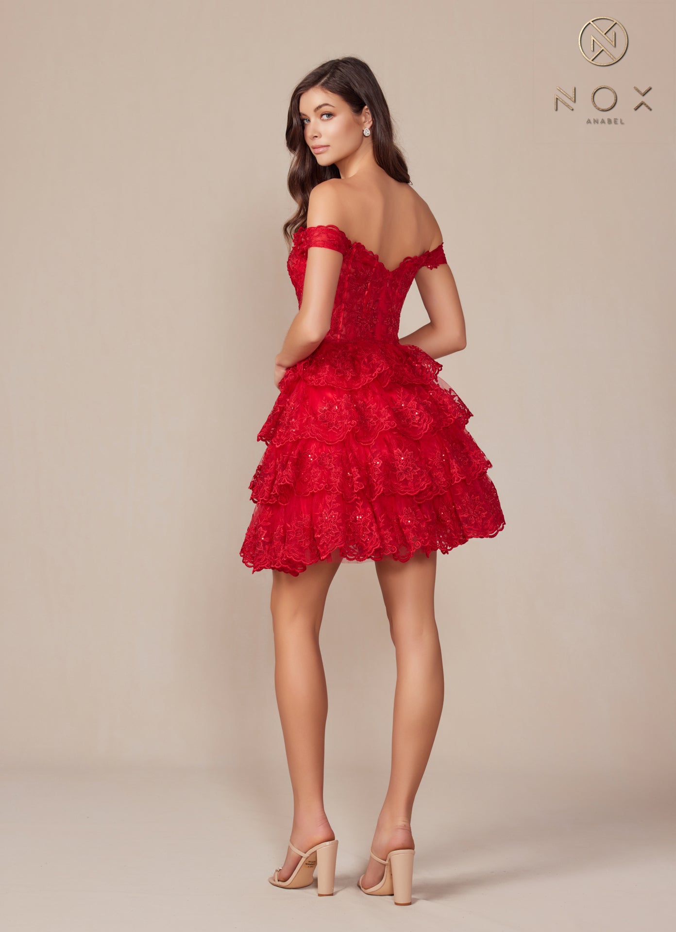 NA25-R877 EMBROIDERED SHORT OFF SHOULDER TIERED DRESS