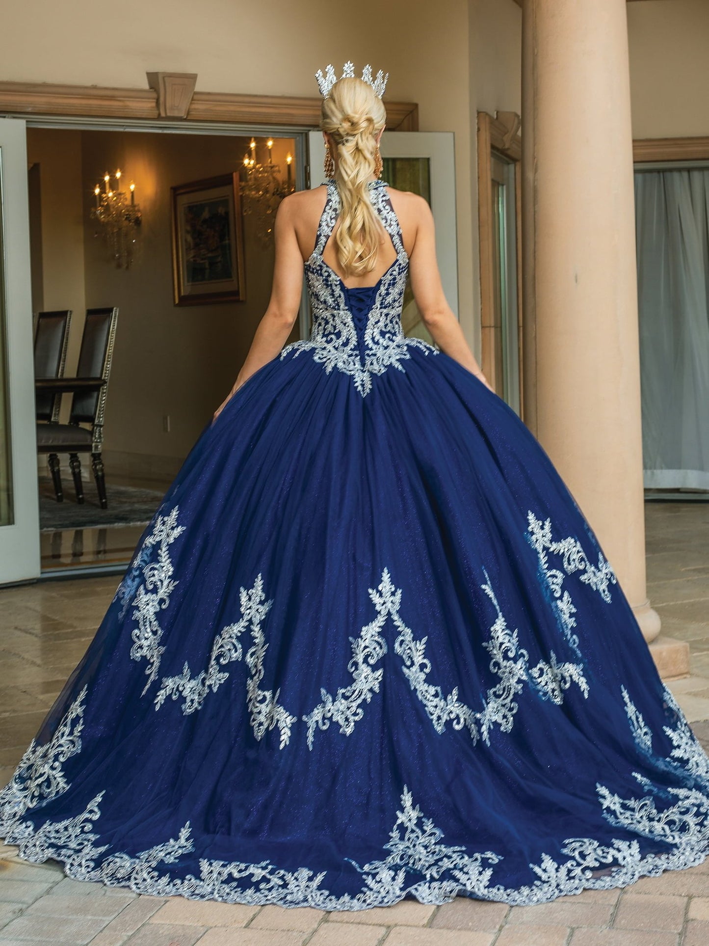 DQ25-1607 EMBROIDERED SWEETHEART NECKLINE BALL GOWN WITH CRYSTAL ACCENTS