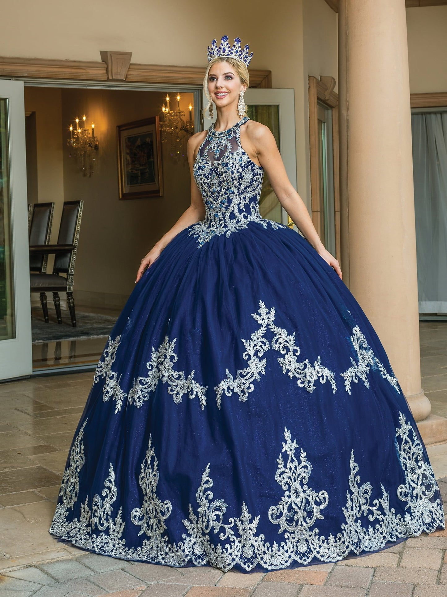 DQ25-1607 EMBROIDERED SWEETHEART NECKLINE BALL GOWN WITH CRYSTAL ACCENTS