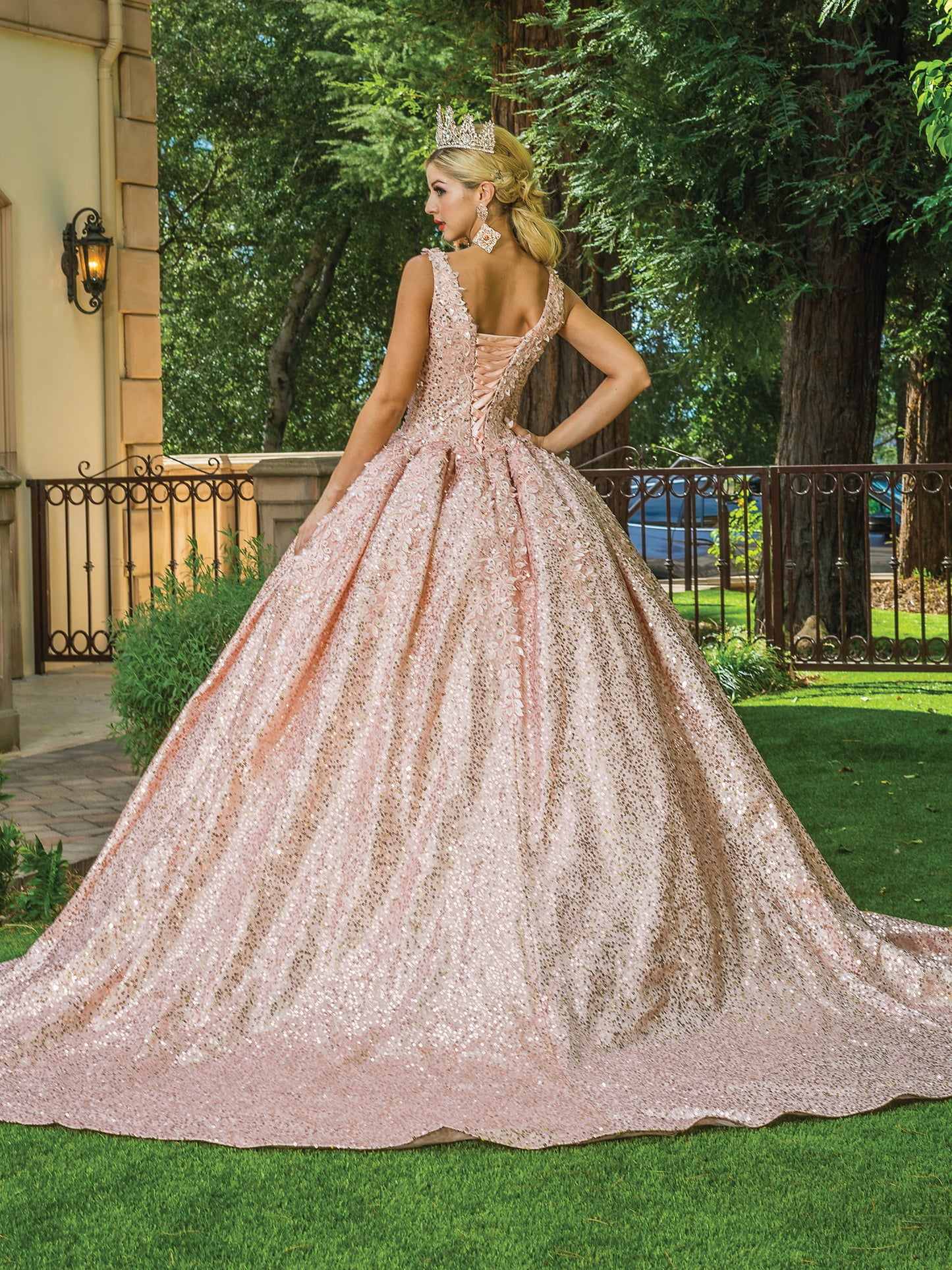 DQ25-1624 OFF-SHOULDER GLITTER-EMBELLISHED BALL GOWN WITH SEQUIN LACE
