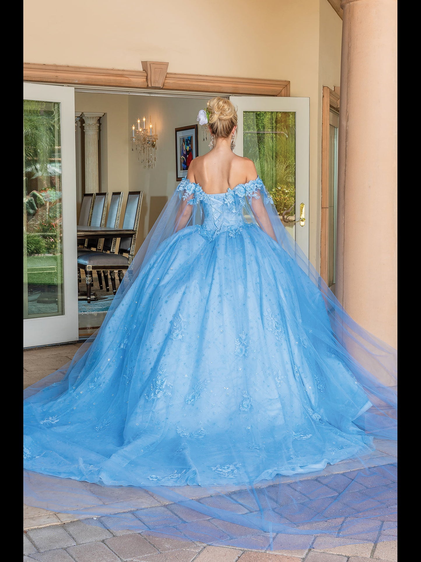 DQ25-1660 OFF-THE-SHOULDER BALLGOWN WITH FLORAL EMBROIDERY AND BEADED ACCENTS