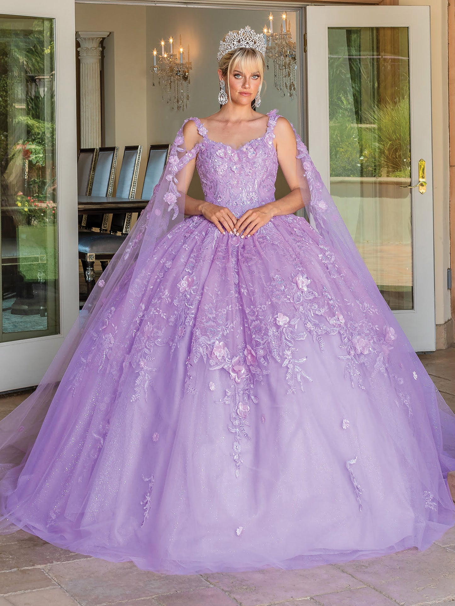 DQ25-1664 CAP SLEEVE BALL GOWN WITH EMBELLISHED BODICE