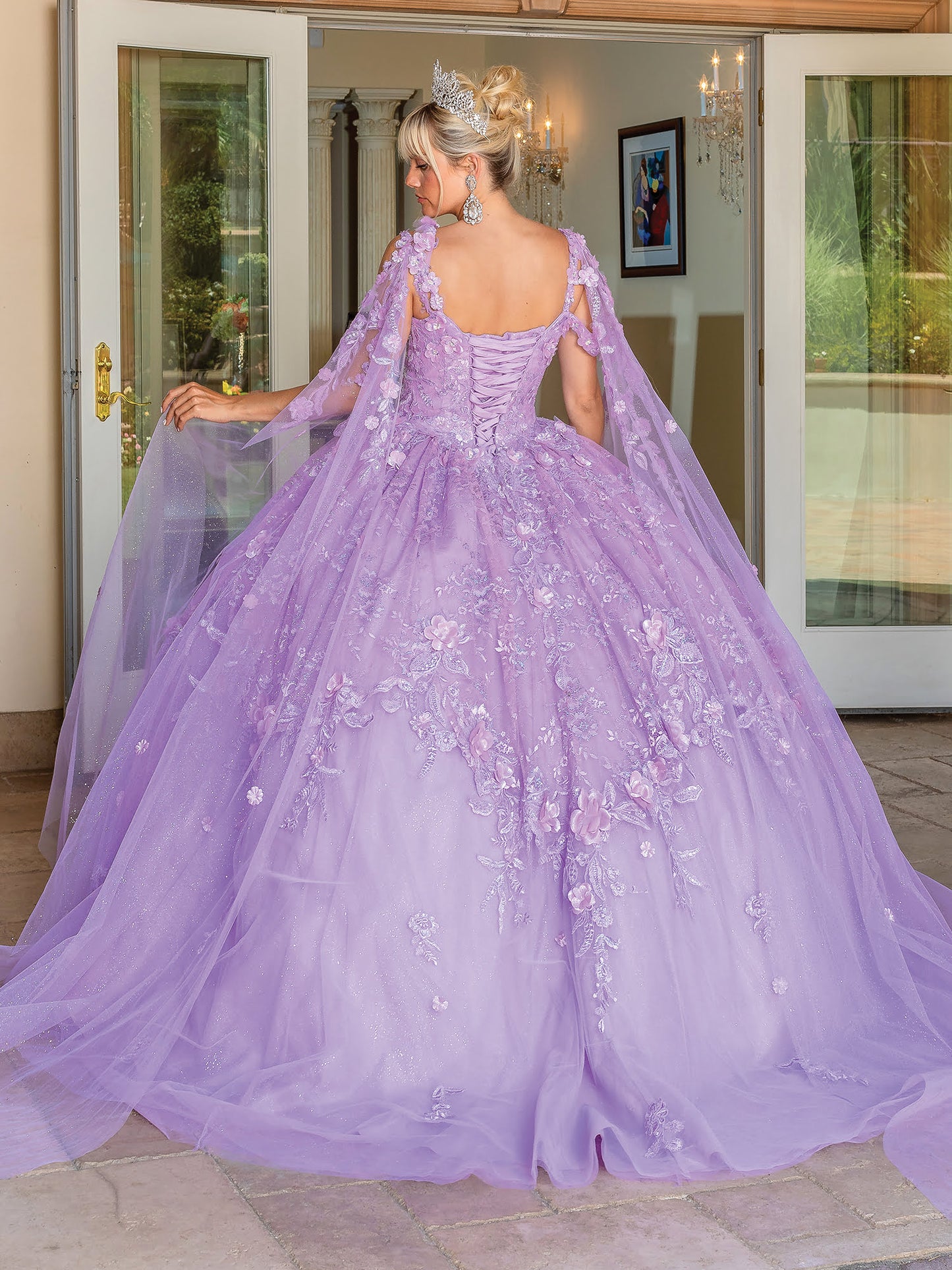 DQ25-1664 CAP SLEEVE BALL GOWN WITH EMBELLISHED BODICE
