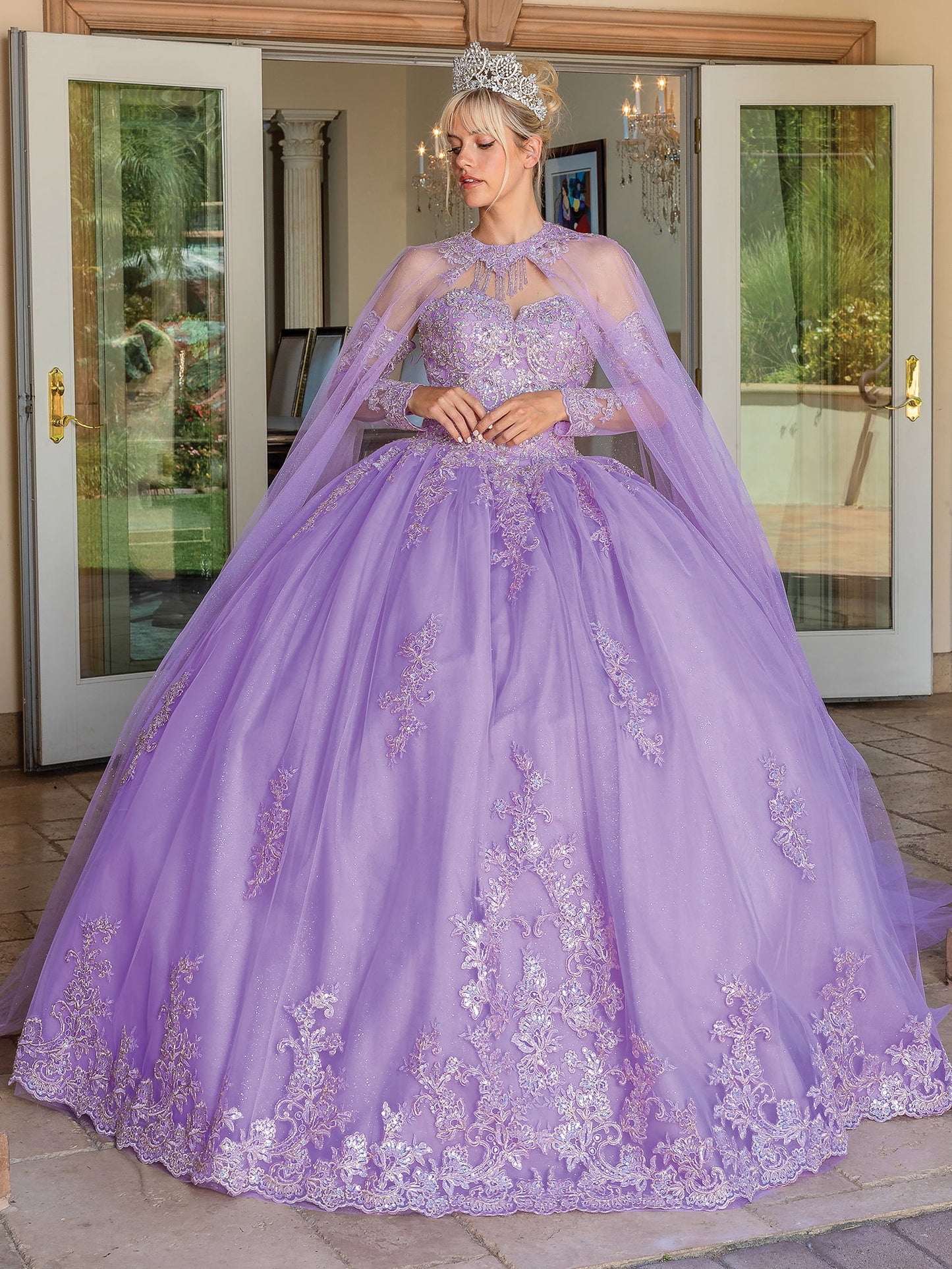DQ25-1691 EMBROIDERED ILLUSION NECKLINE BALLGOWN
