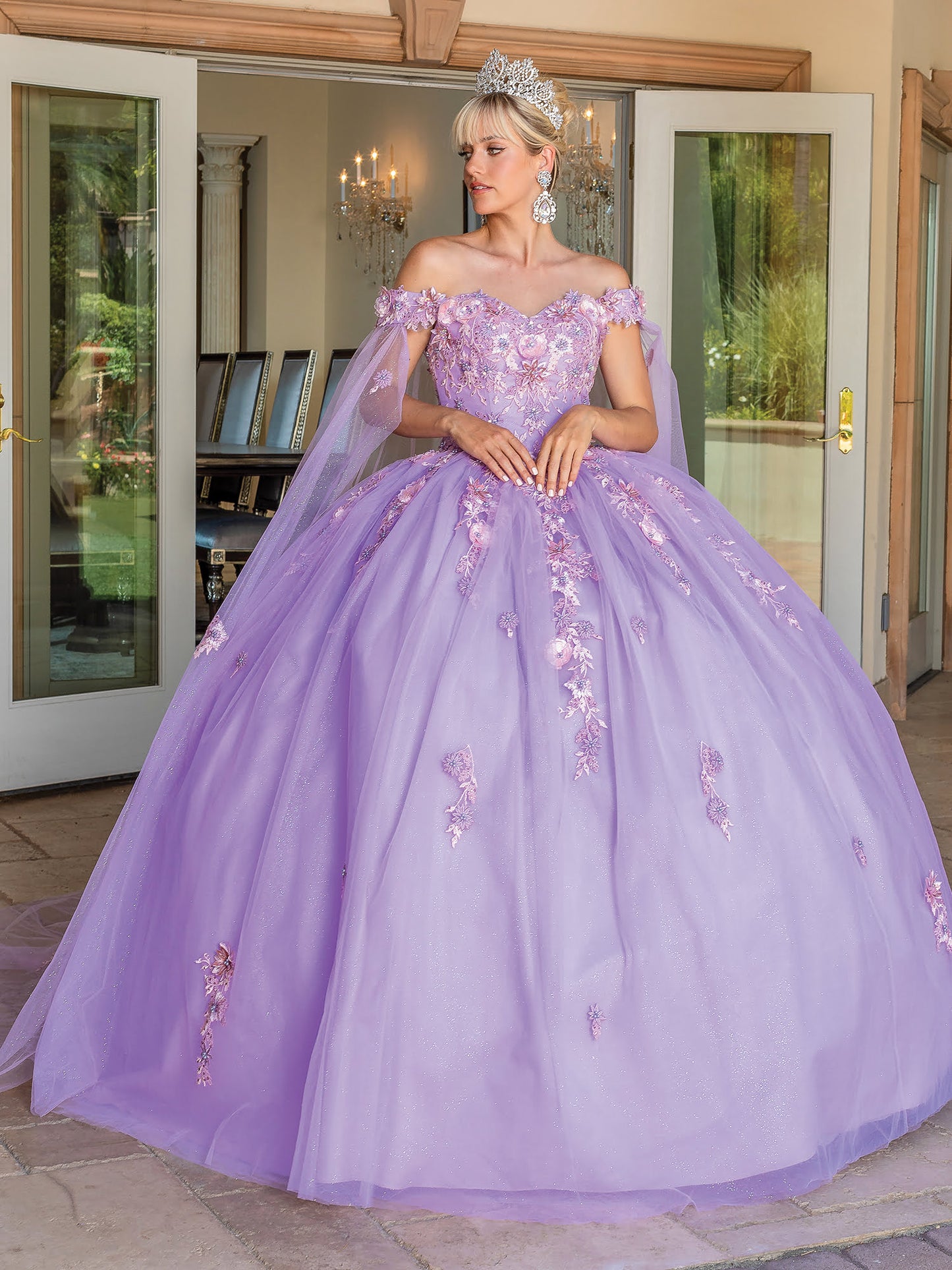 DQ25-1714 GLITTERING TULLE PRINCESS GOWN WITH OFF-THE-SHOULDER NECKLINE