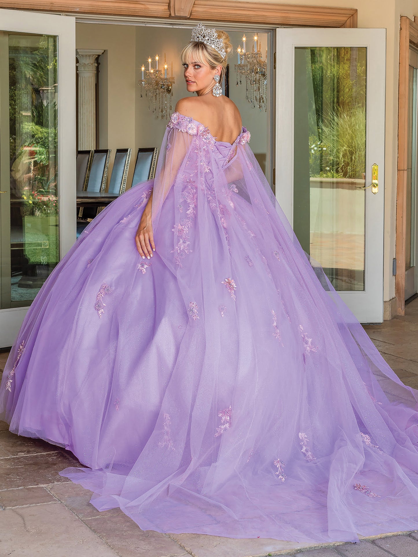 DQ25-1714 GLITTERING TULLE PRINCESS GOWN WITH OFF-THE-SHOULDER NECKLINE