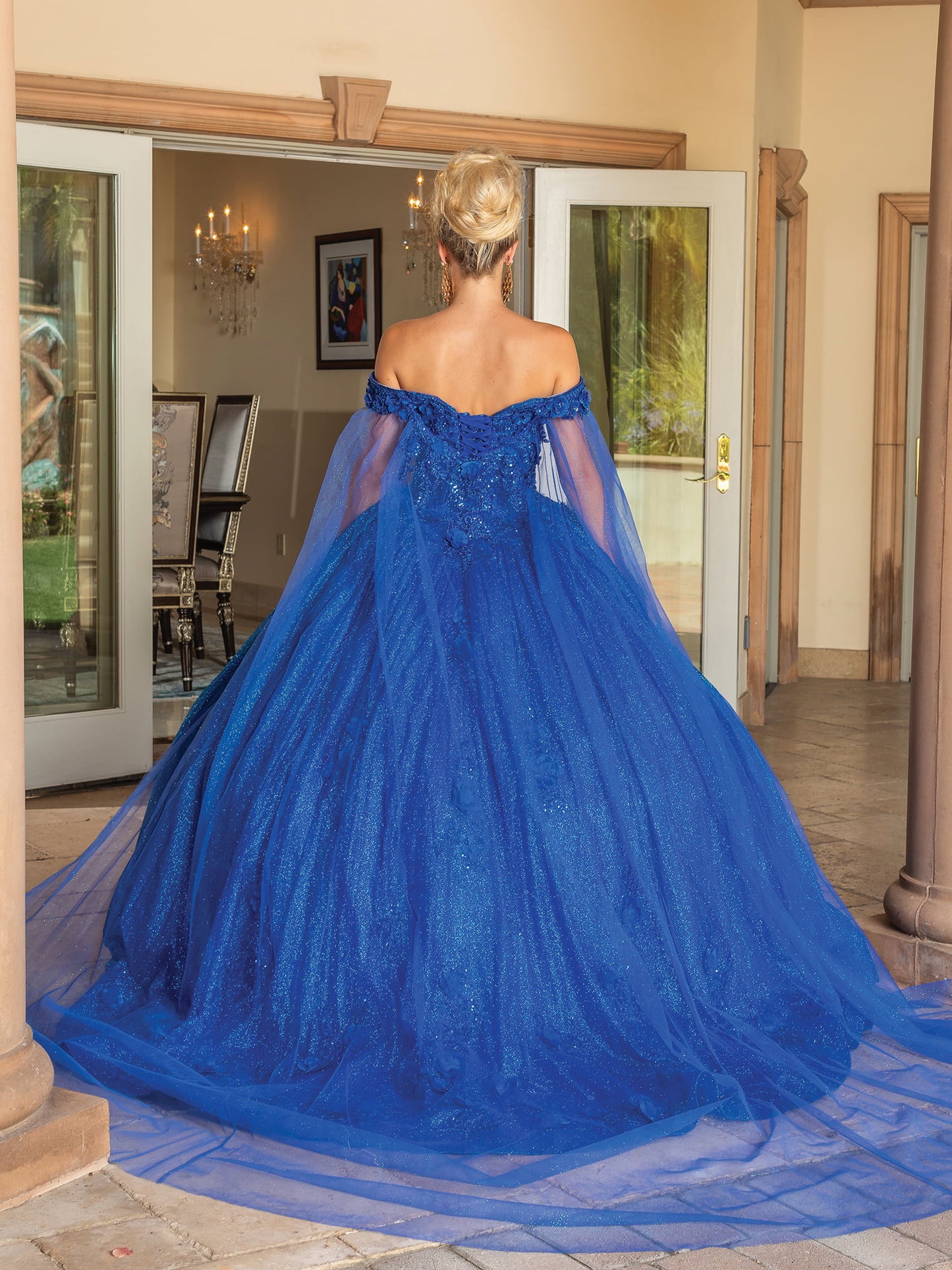 DQ25-1718 OFF-THE-SHOULDER SPARKLING BALLGOWN WITH FLORAL APPLIQUES