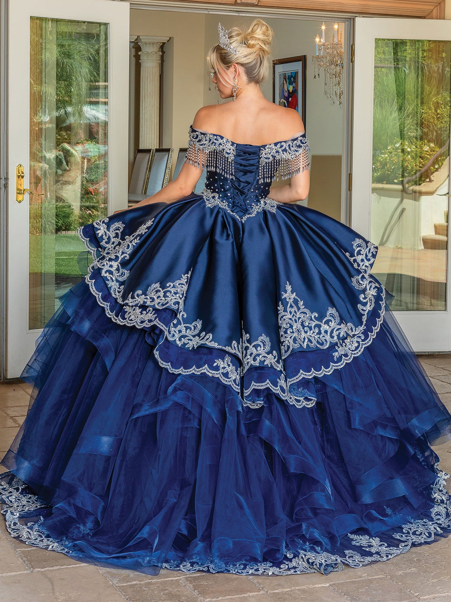 DQ25-1724 OFF-THE-SHOULDER BEADED BODICE BALLGOWN