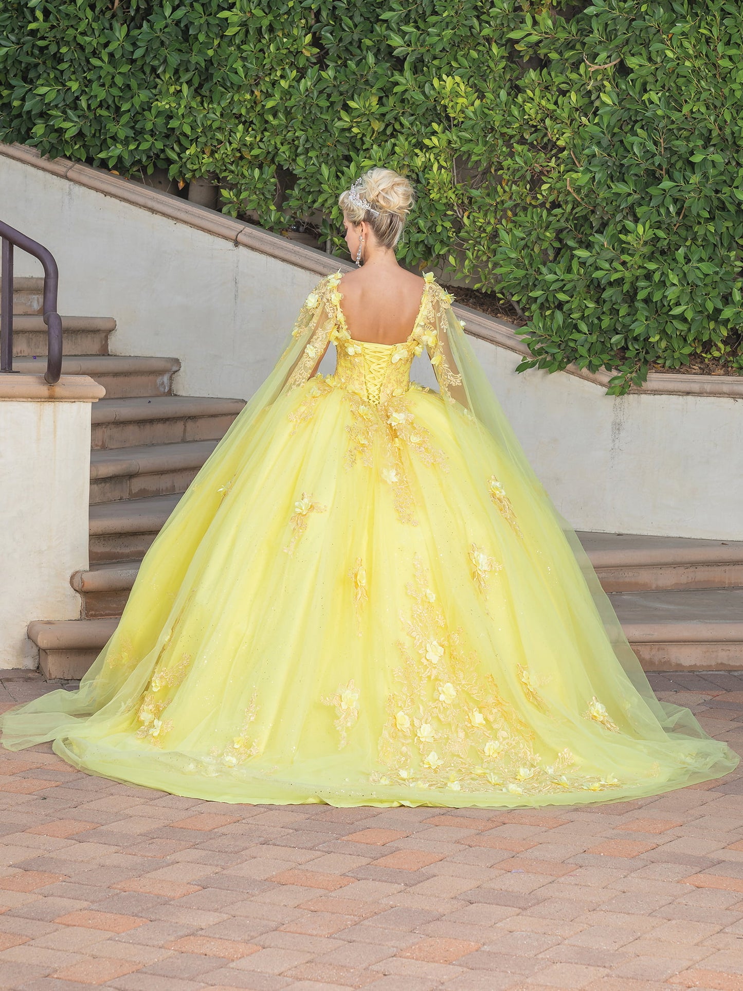 DQ25-1745 CAP SLEEVE FLORAL EMBELLISHED GOWN WITH SHEER OVERLAY