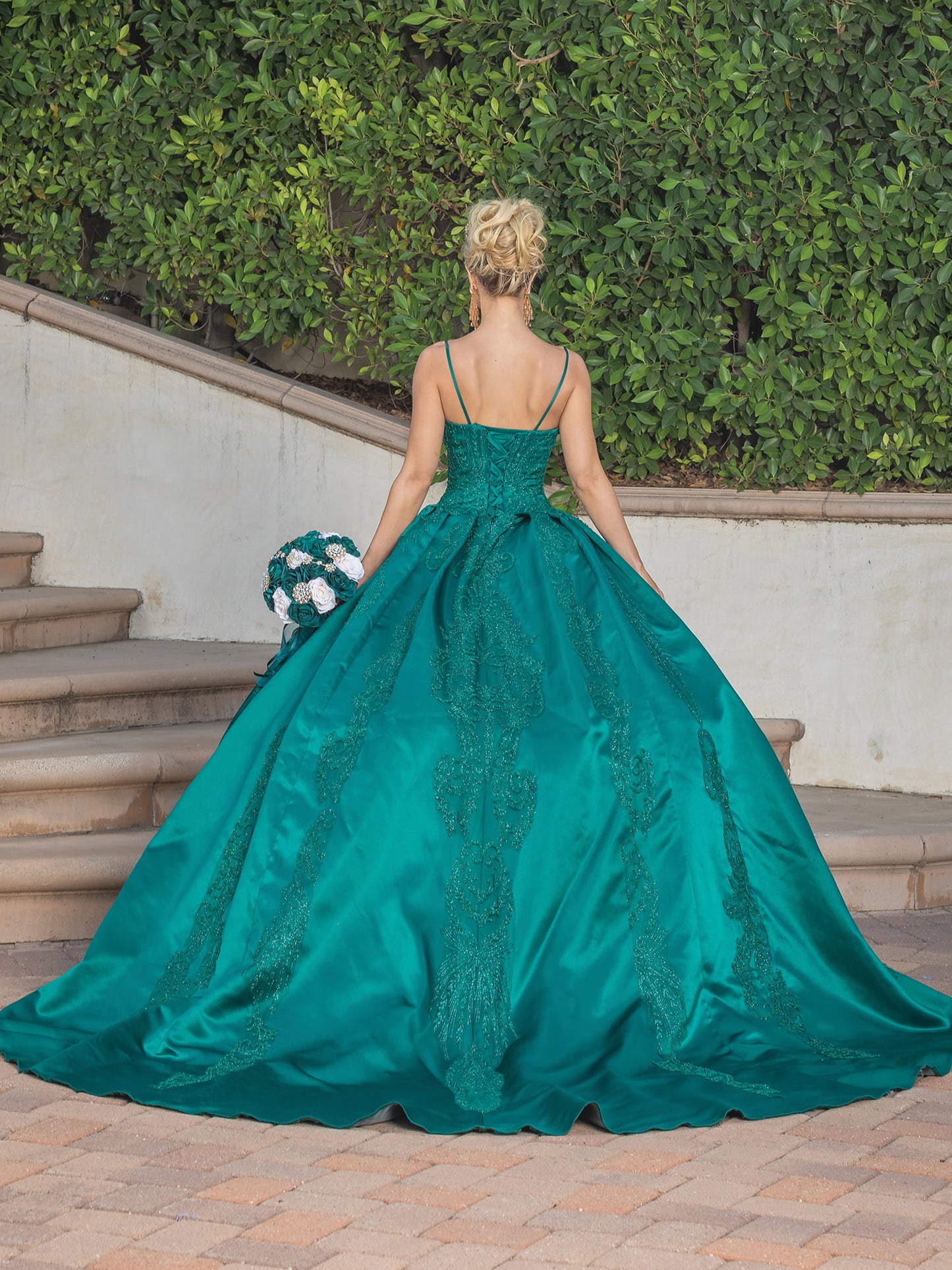 DQ25-1756 LACE-ADORNED CORSET-BACK BALLGOWN