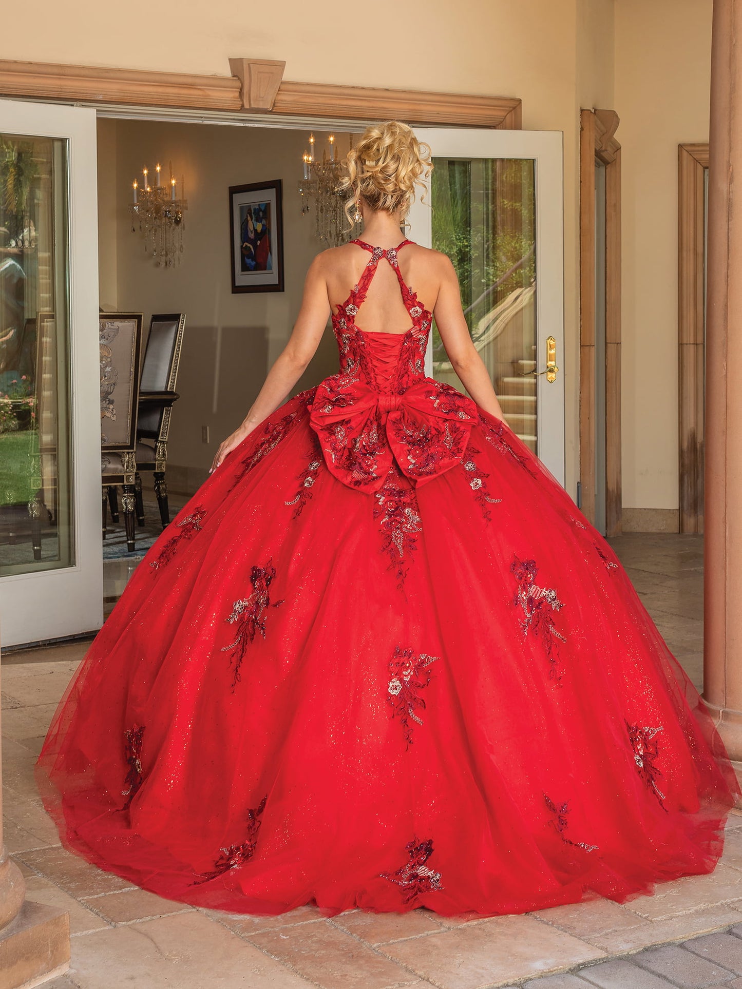 DQ25-1761 LUXURIOUS HALTER-NECK BALL GOWN WITH FLORAL EMBROIDERY