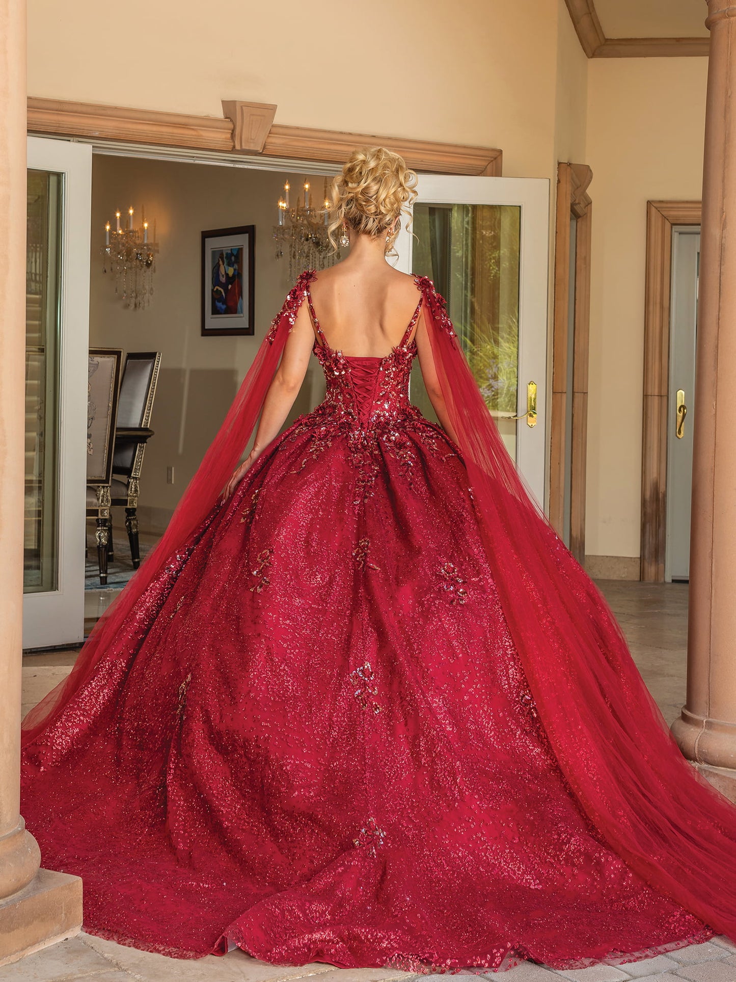 DQ25-1764 MAJESTIC SEQUINED BALL GOWN WITH EMBROIDERED BODICE