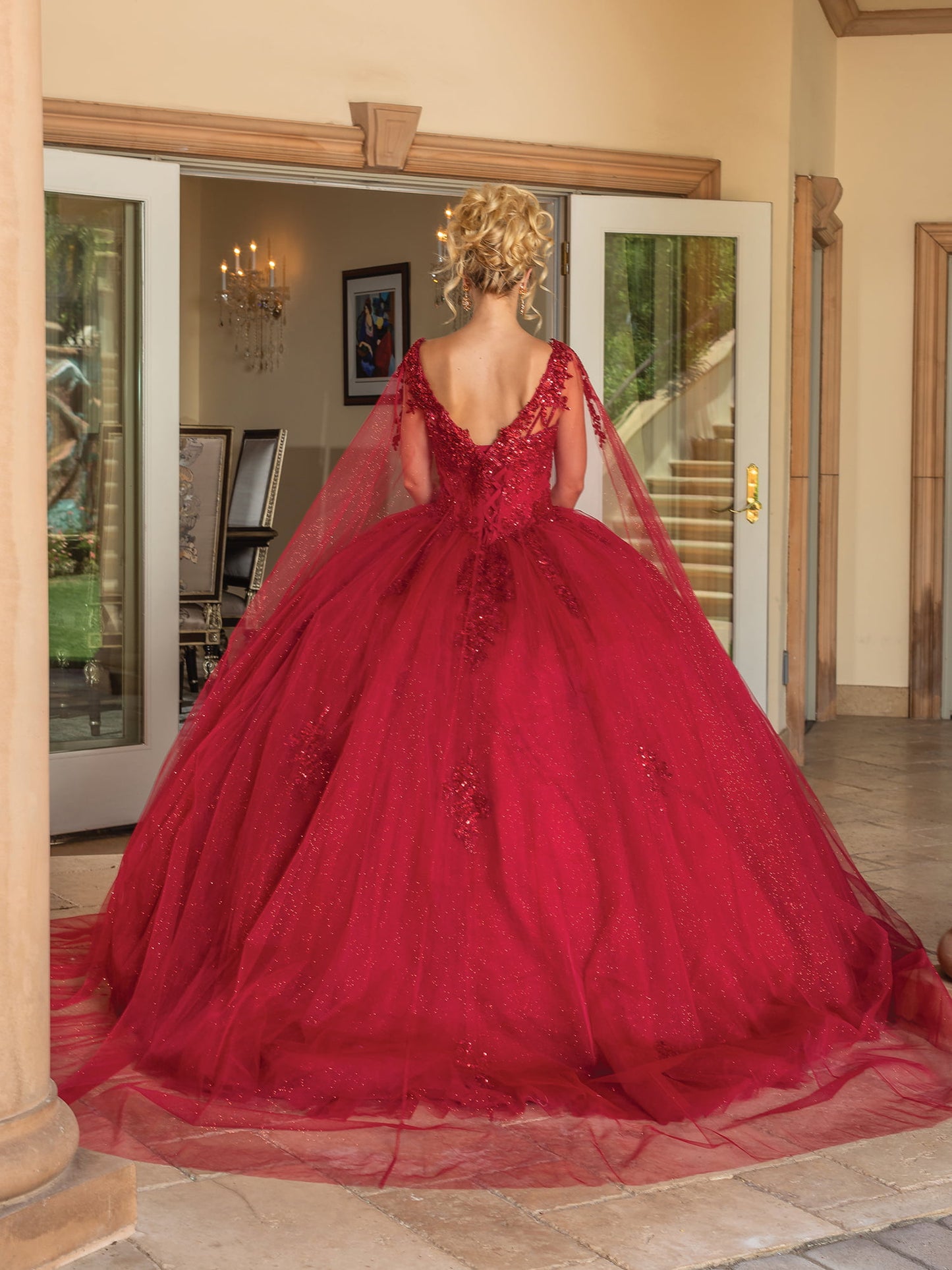 DQ25-1767 V-NECK BALL GOWN WITH BEADED EMBROIDERY