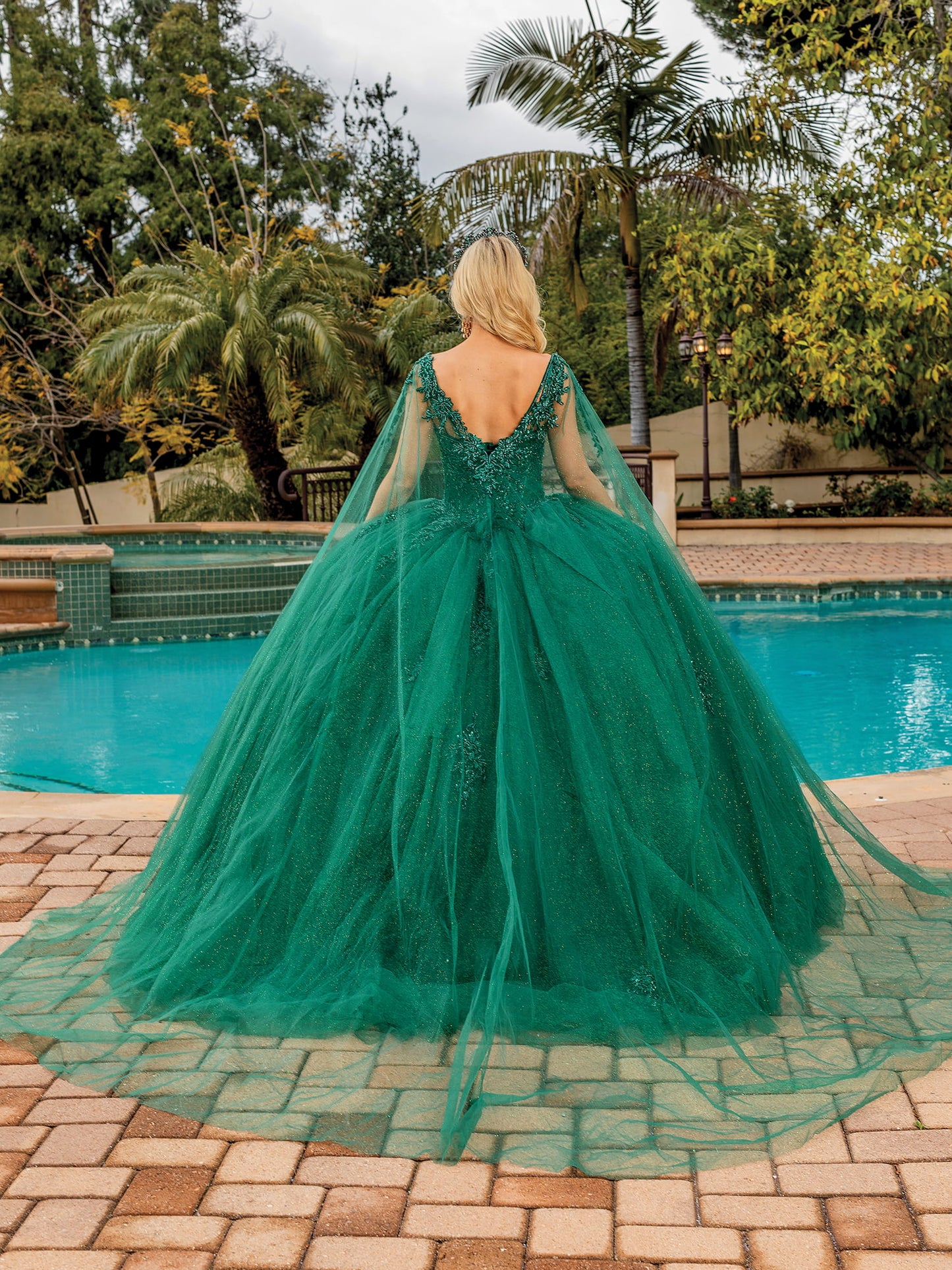 DQ25-1767 V-NECK BALL GOWN WITH BEADED EMBROIDERY