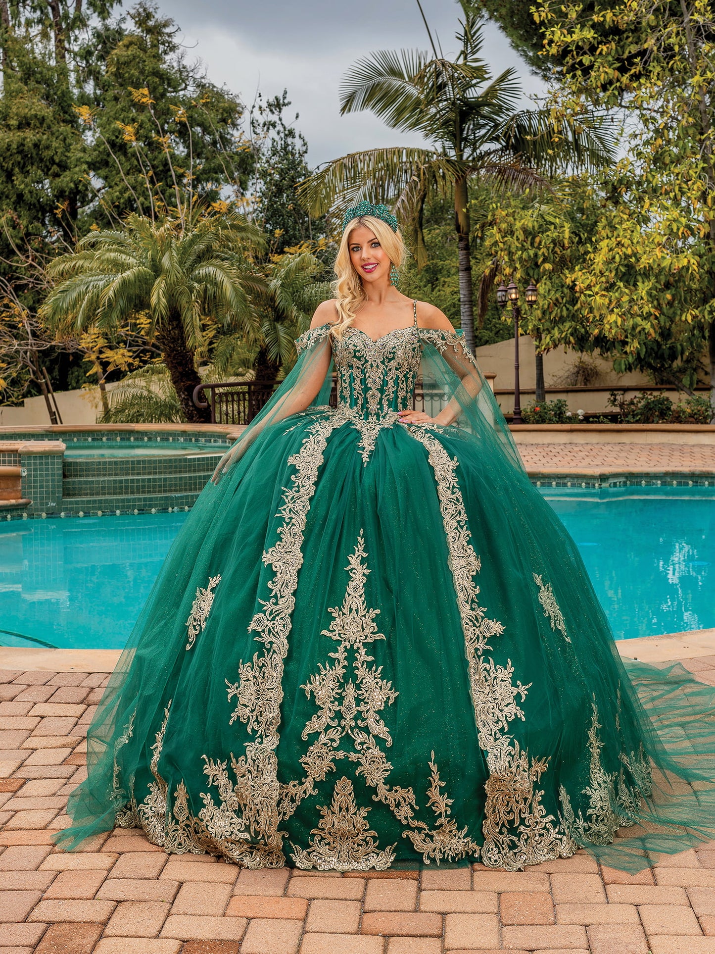 DQ25-1768 EMBROIDERED OFF-THE-SHOULDER BALL GOWN WITH CRYSTAL ACCENTSV
