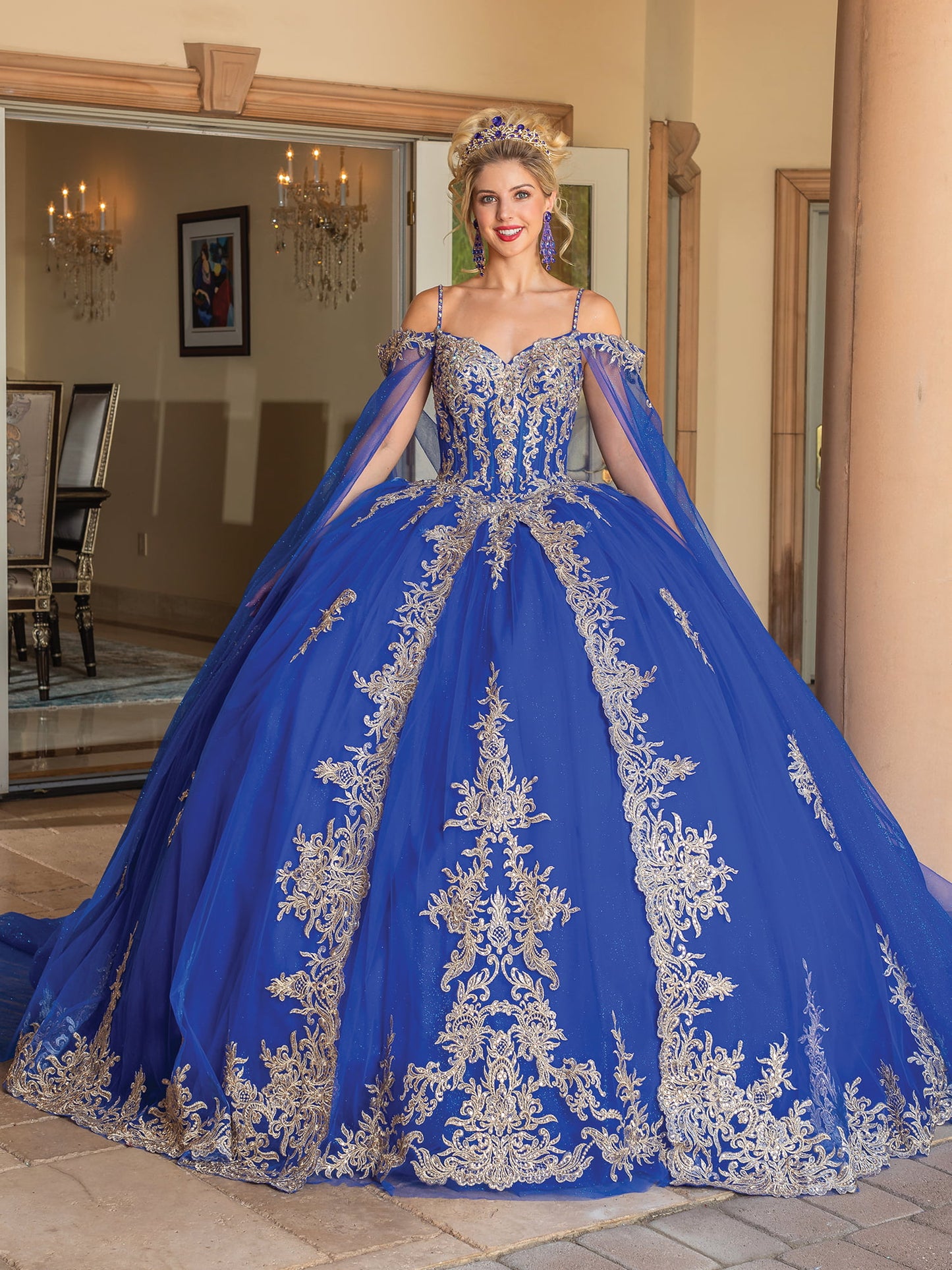 DQ25-1768 EMBROIDERED OFF-THE-SHOULDER BALL GOWN WITH CRYSTAL ACCENTSV