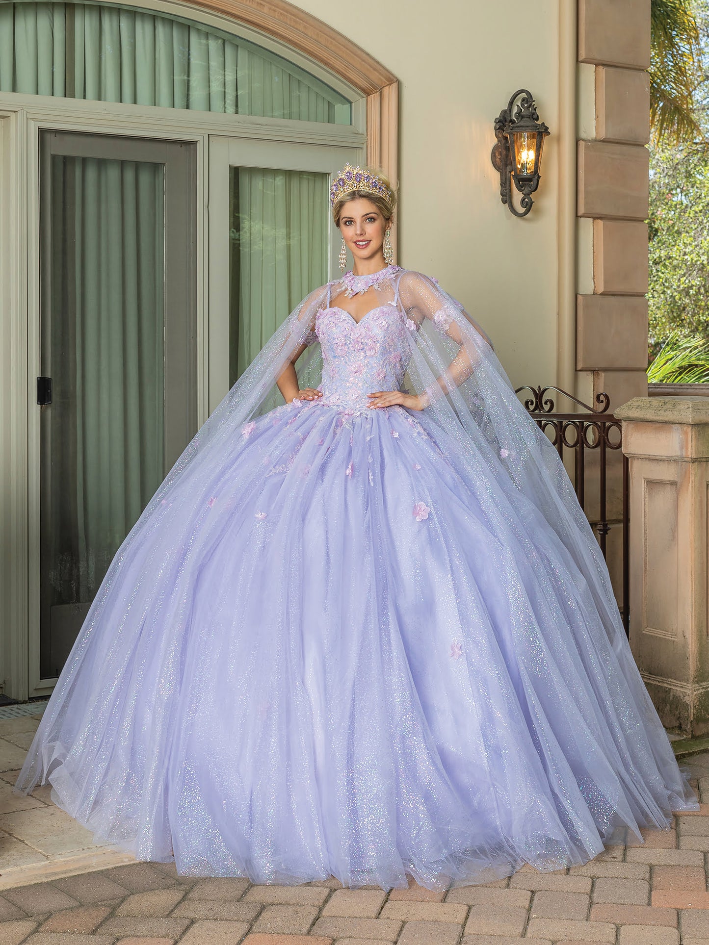 DQ25-1785 LONG-SLEEVED BALL GOWN WITH FLORAL APPLIQUES