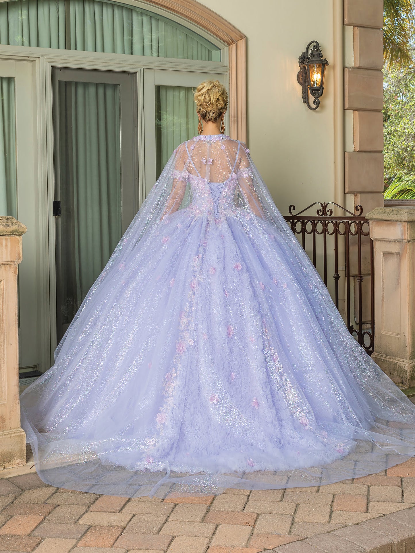 DQ25-1785 LONG-SLEEVED BALL GOWN WITH FLORAL APPLIQUES