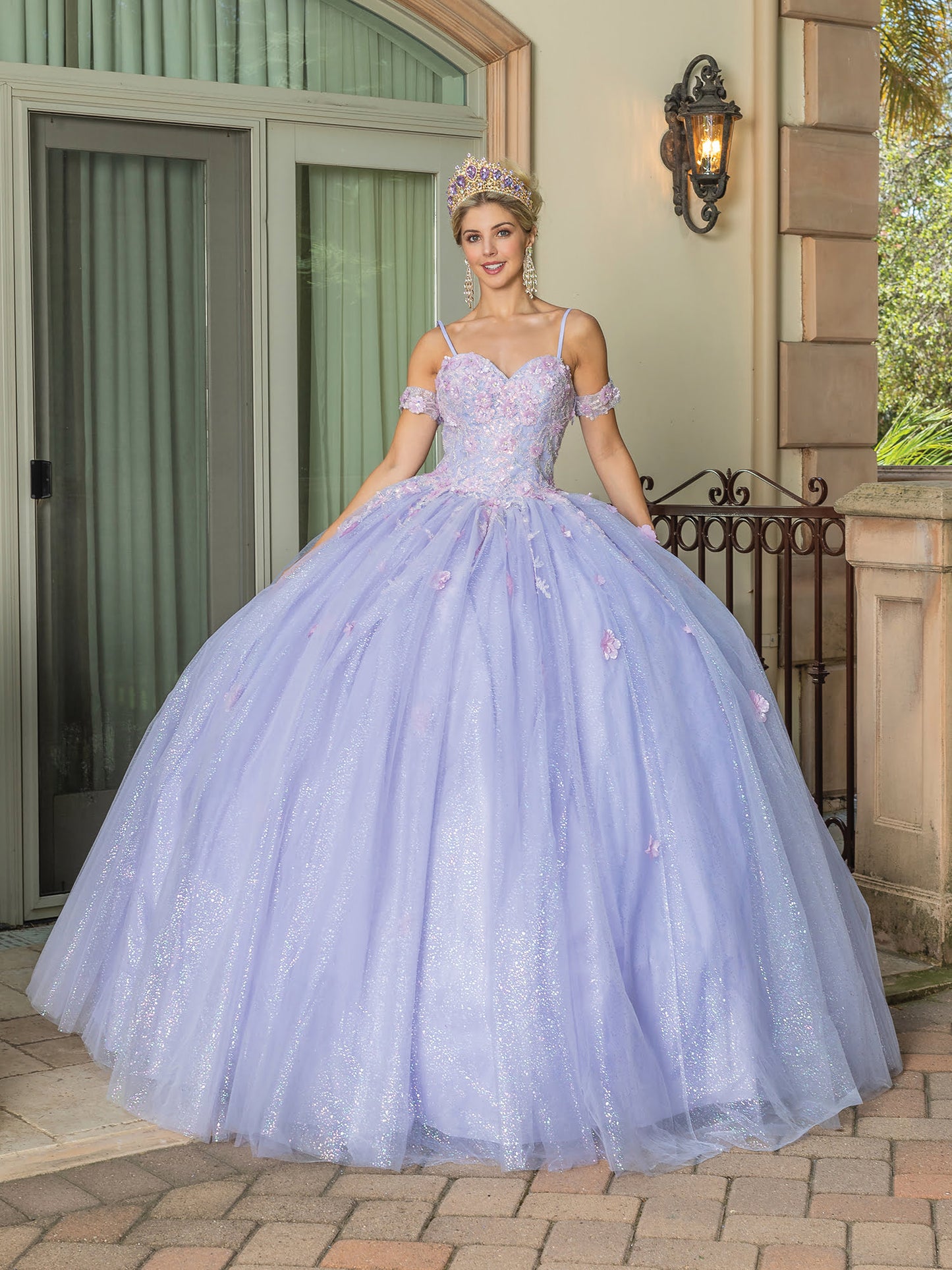 DQ25-1785 LONG-SLEEVED BALL GOWN WITH FLORAL APPLIQUES