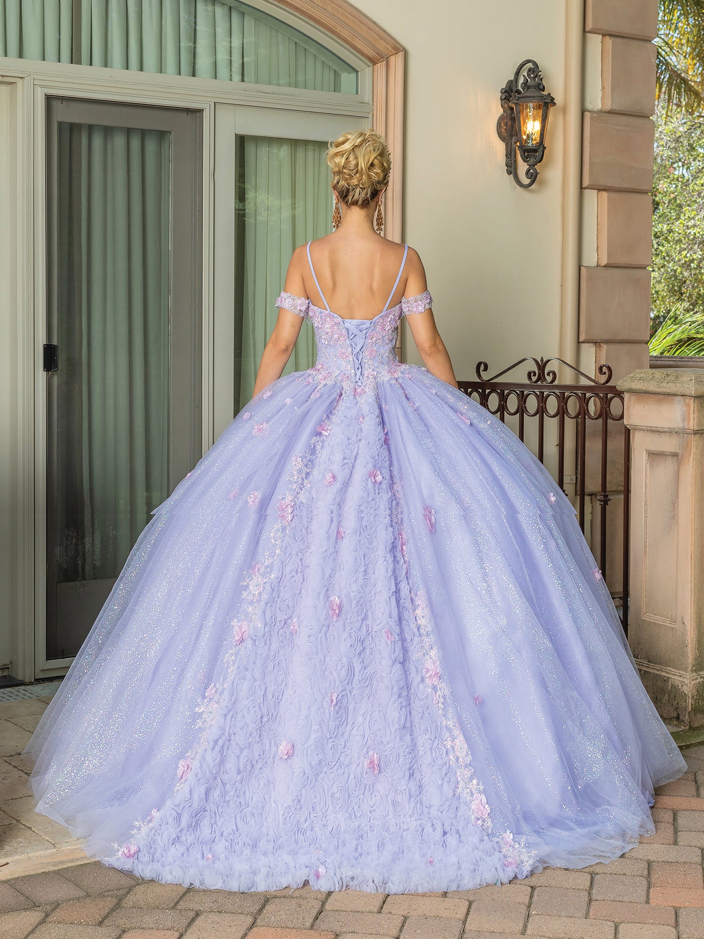 DQ25-1785 LONG-SLEEVED BALL GOWN WITH FLORAL APPLIQUES