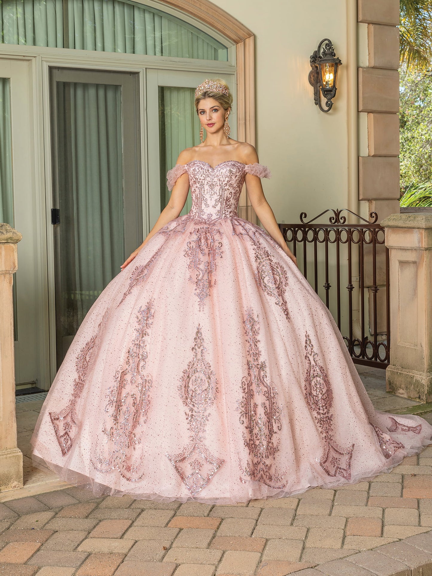 DQ25-1803 OFF-THE-SHOULDER BALL GOWN WITH CORSET BODICE
