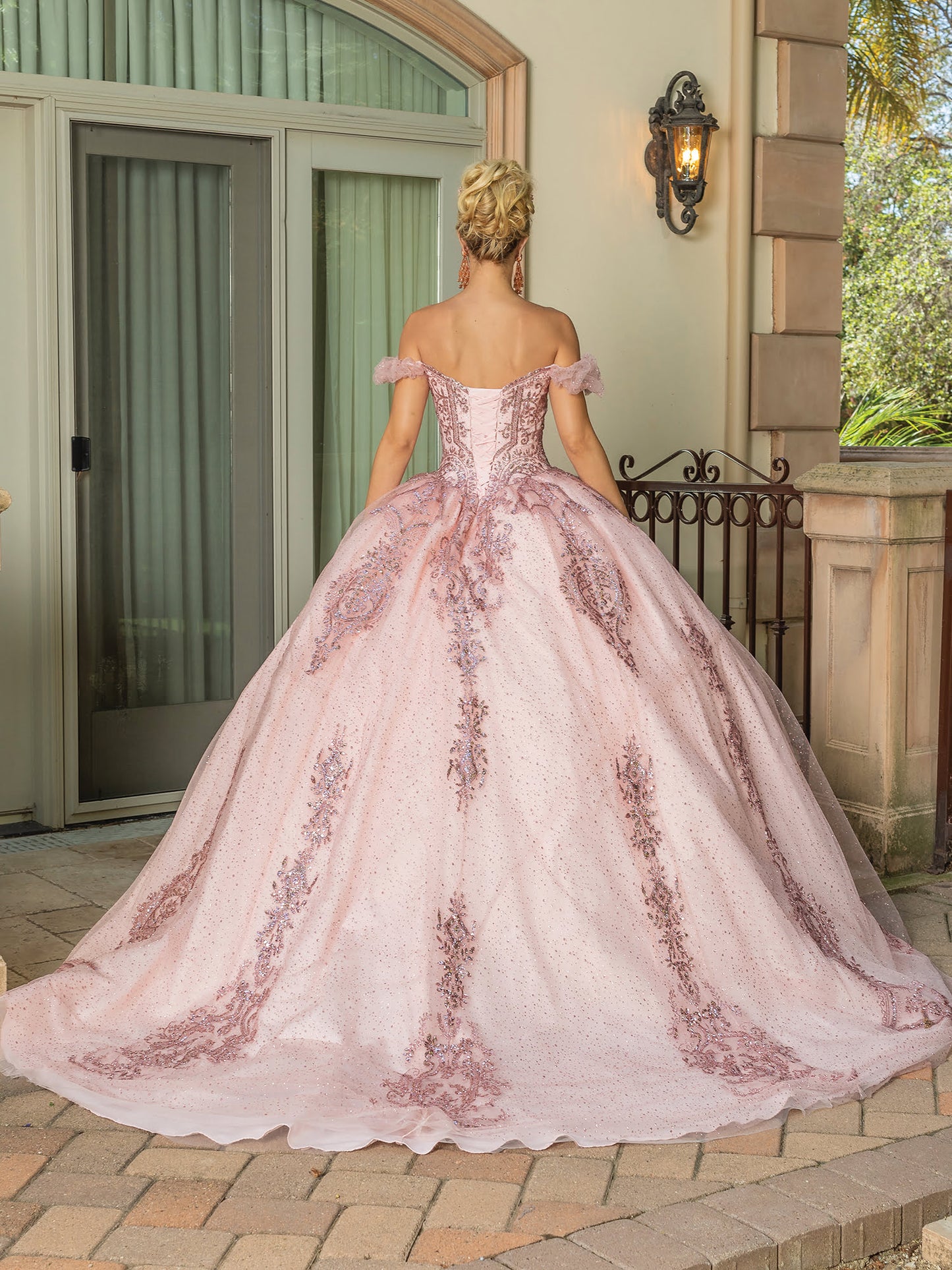 DQ25-1803 OFF-THE-SHOULDER BALL GOWN WITH CORSET BODICE