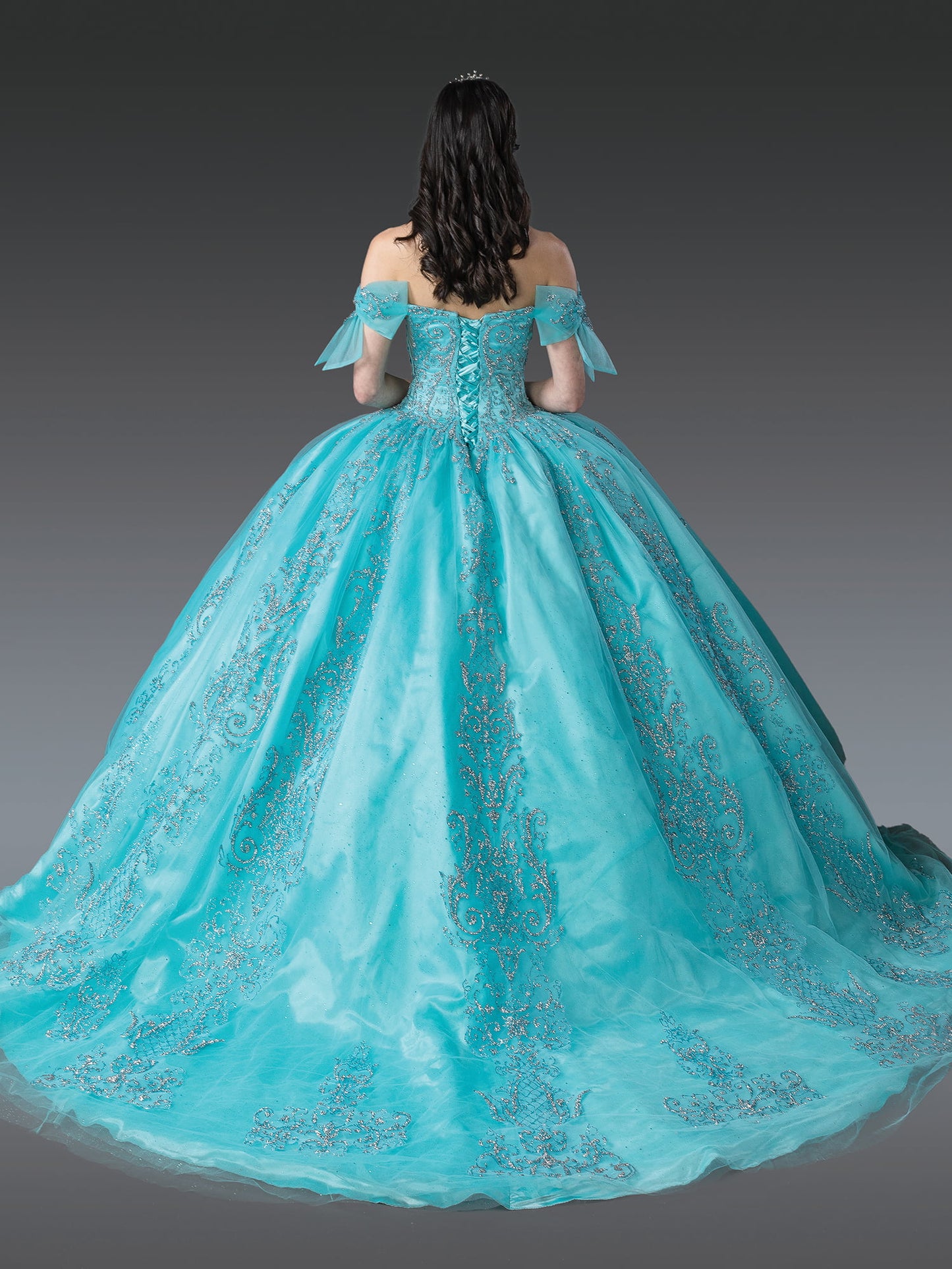 DQ25-1814 ELEGANT CORSETED BODICE GOWN WITH DELICATE LACE OVERLAY