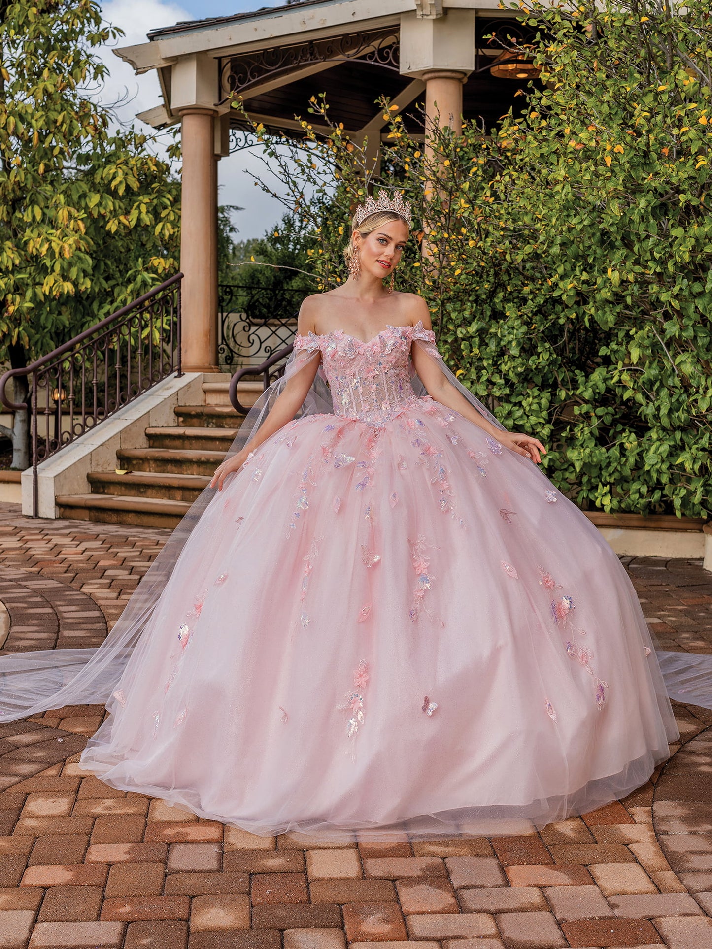 DQ25-1840 FLORAL APPLIQUES AND BEADED BODICE QUINCEANERA DRESS