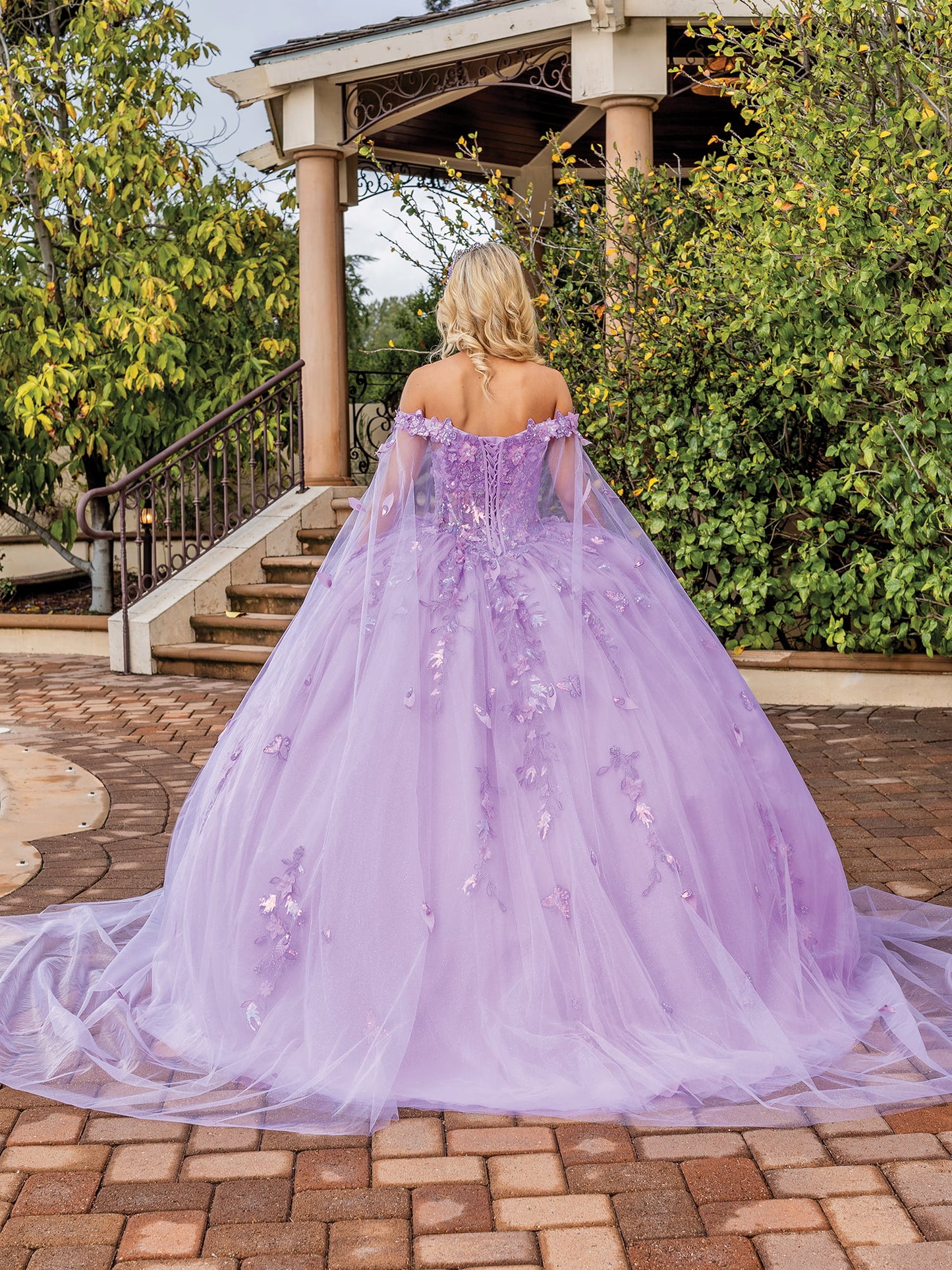 DQ25-1840 FLORAL APPLIQUES AND BEADED BODICE QUINCEANERA DRESS