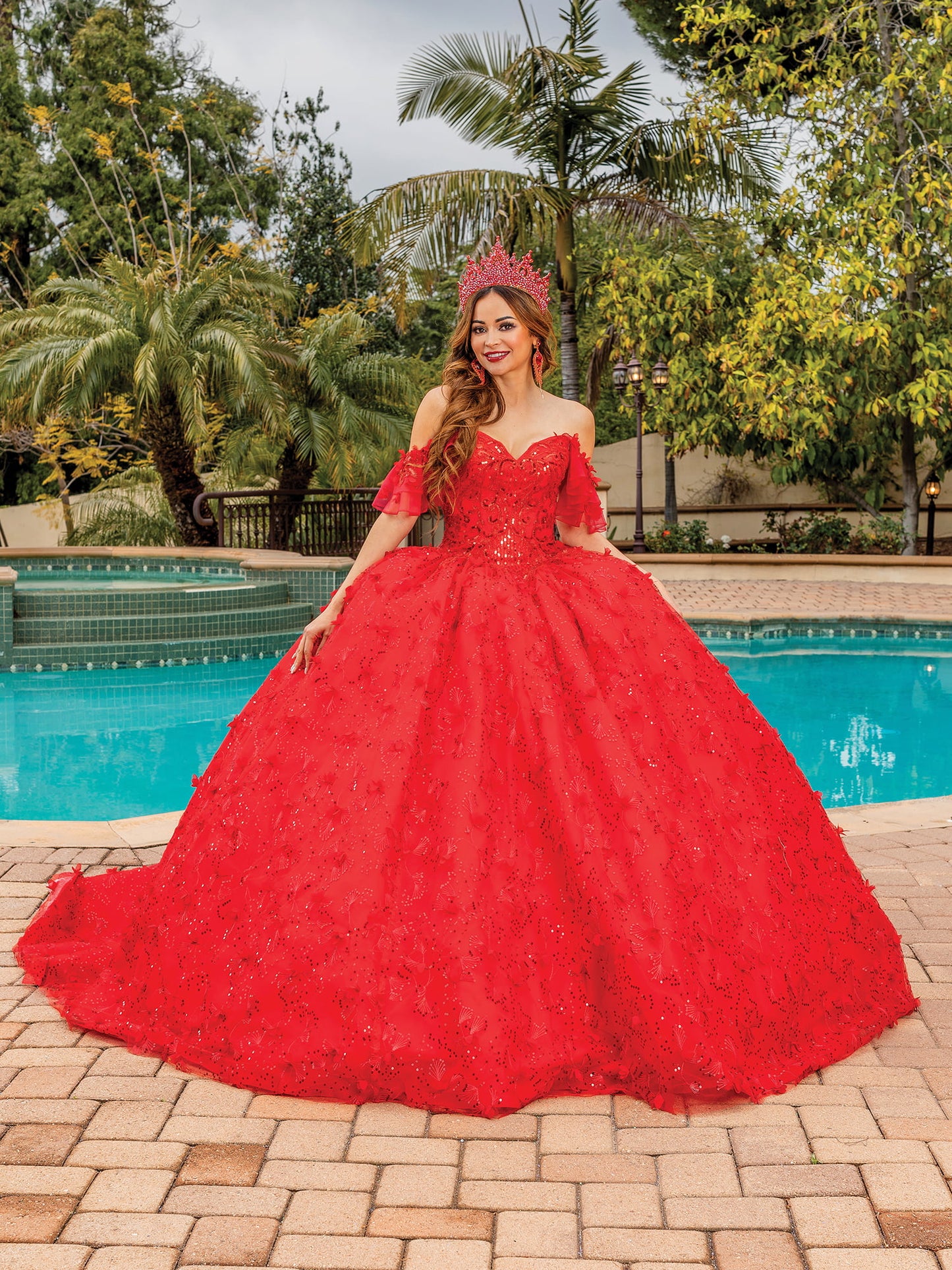 DQ25-1849 OFF-THE-SHOULDER LACE BALLGOWN