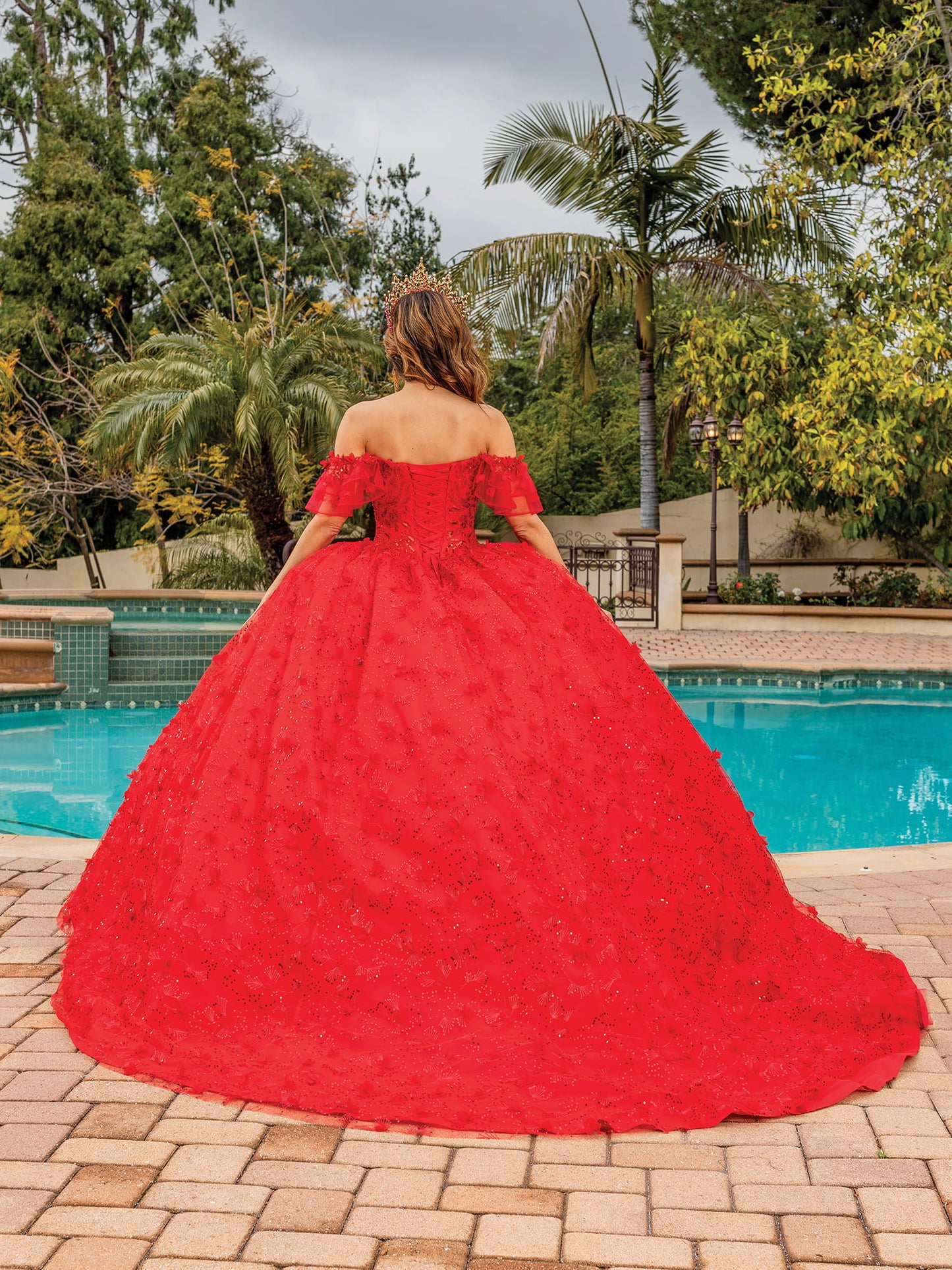 DQ25-1849 OFF-THE-SHOULDER LACE BALLGOWN