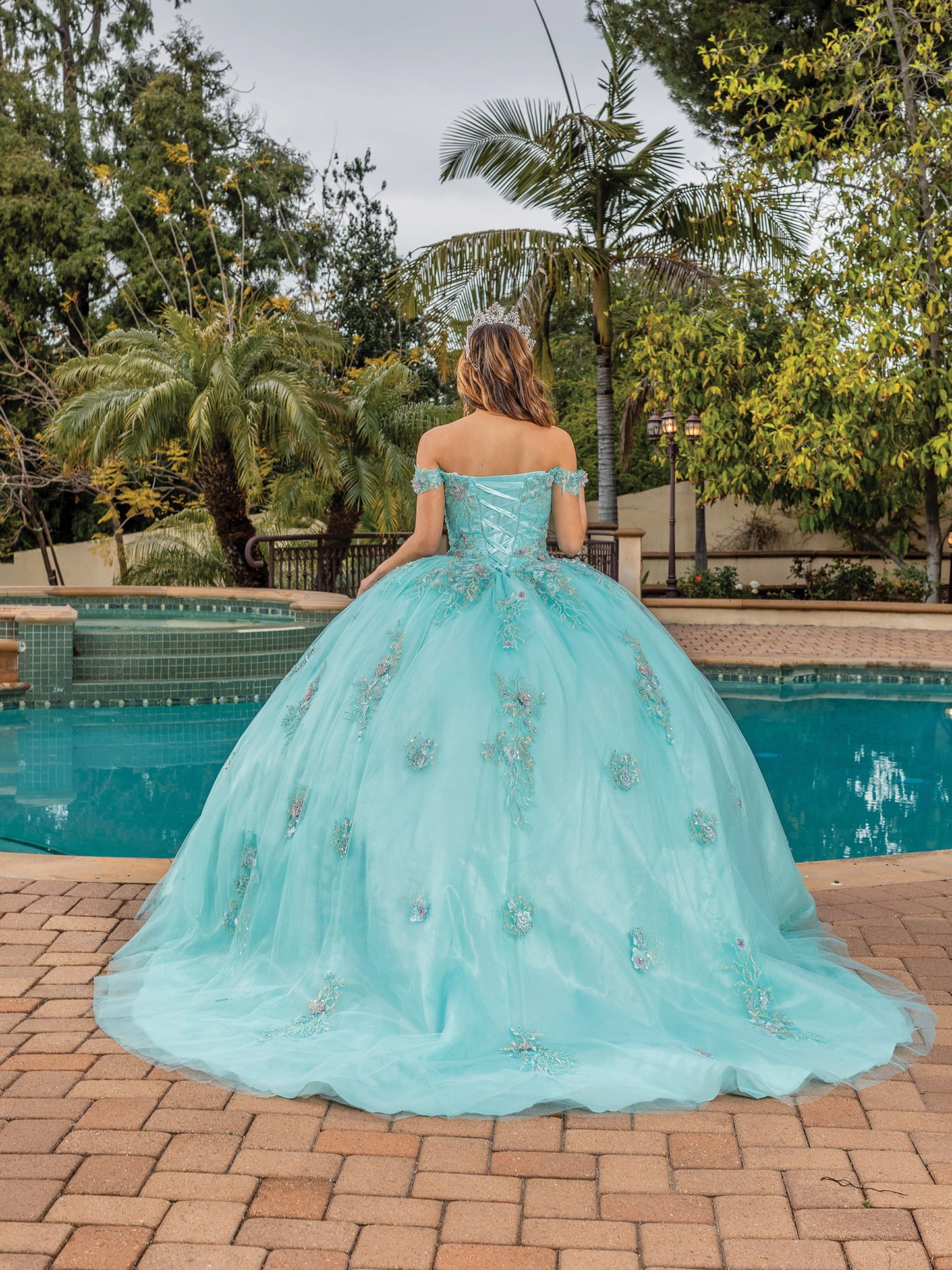 DQ25-1850 OFF-THE-SHOULDER BALLGOWN WITH BEADED CORSET BODICE