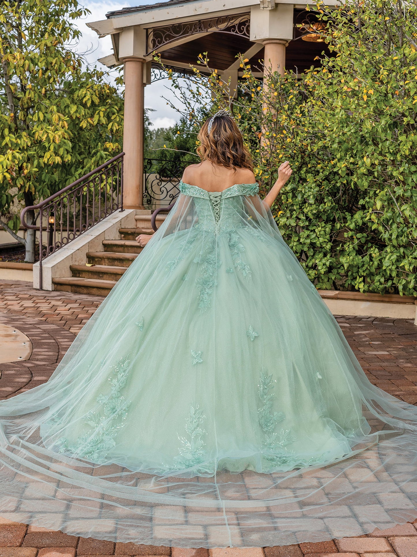 DQ25-1853 OFF-THE-SHOULDER BALL GOWN WITH FLORAL EMBROIDERY