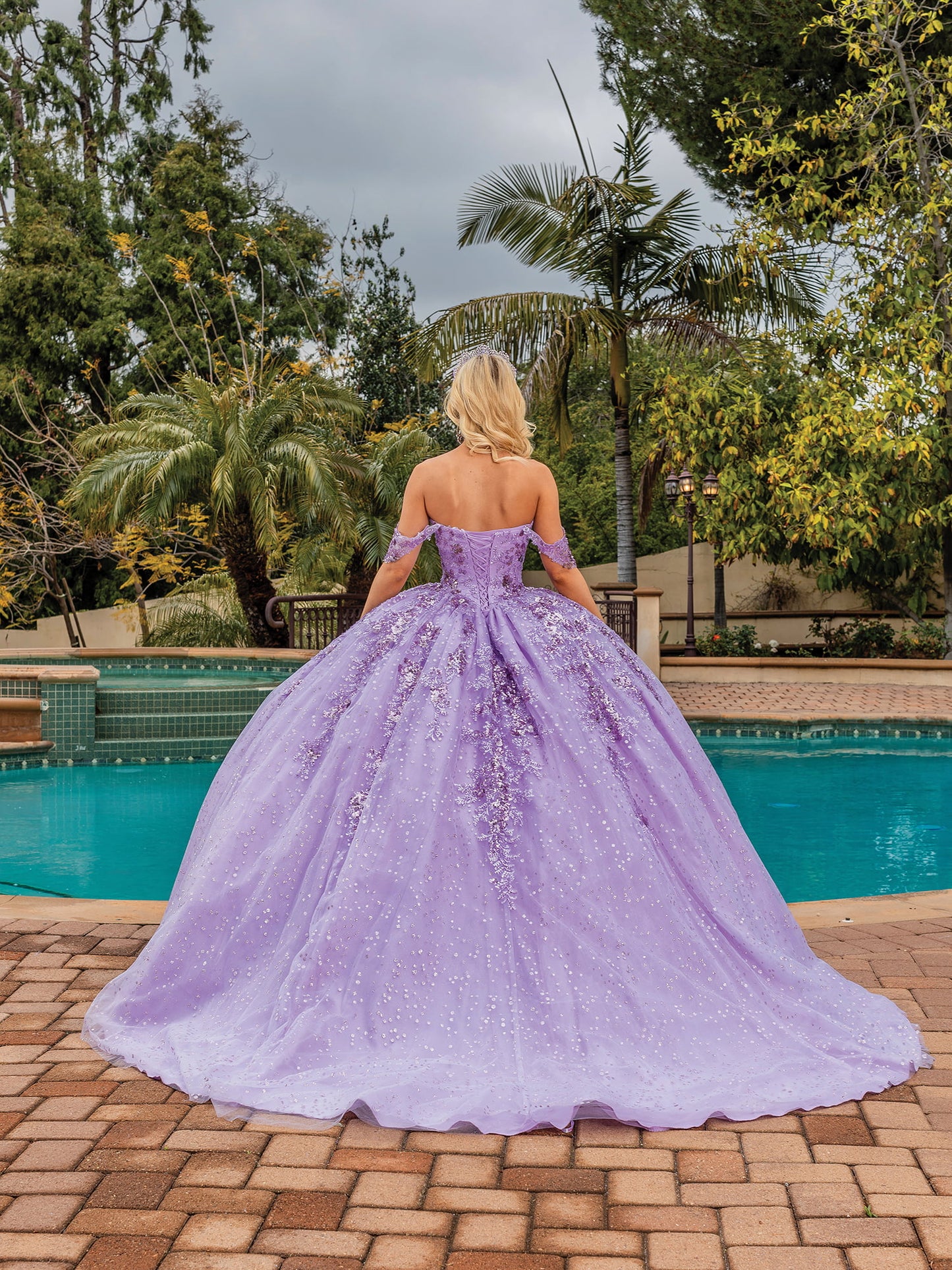 DQ25-1862 GLITTERING EMBROIDERED OFF-THE-SHOULDER BALLGOWN WITH CORSET BACK