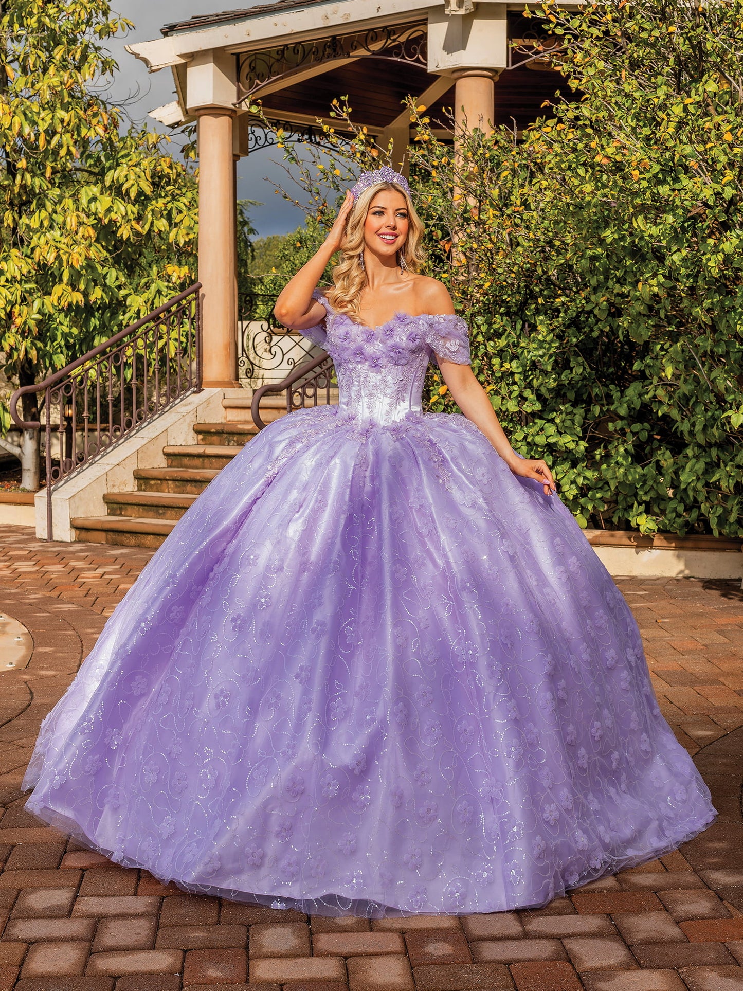 DQ25-1864 EMBROIDERED BODICE GOWN WITH SHEER PUFF SLEEVES