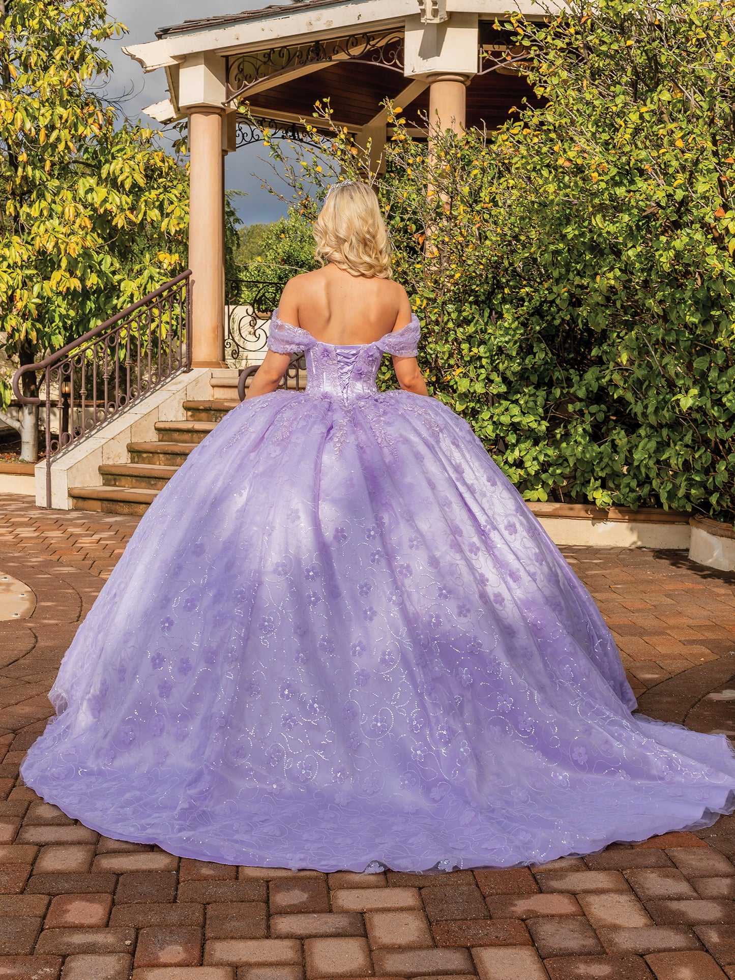 DQ25-1864 EMBROIDERED BODICE GOWN WITH SHEER PUFF SLEEVES