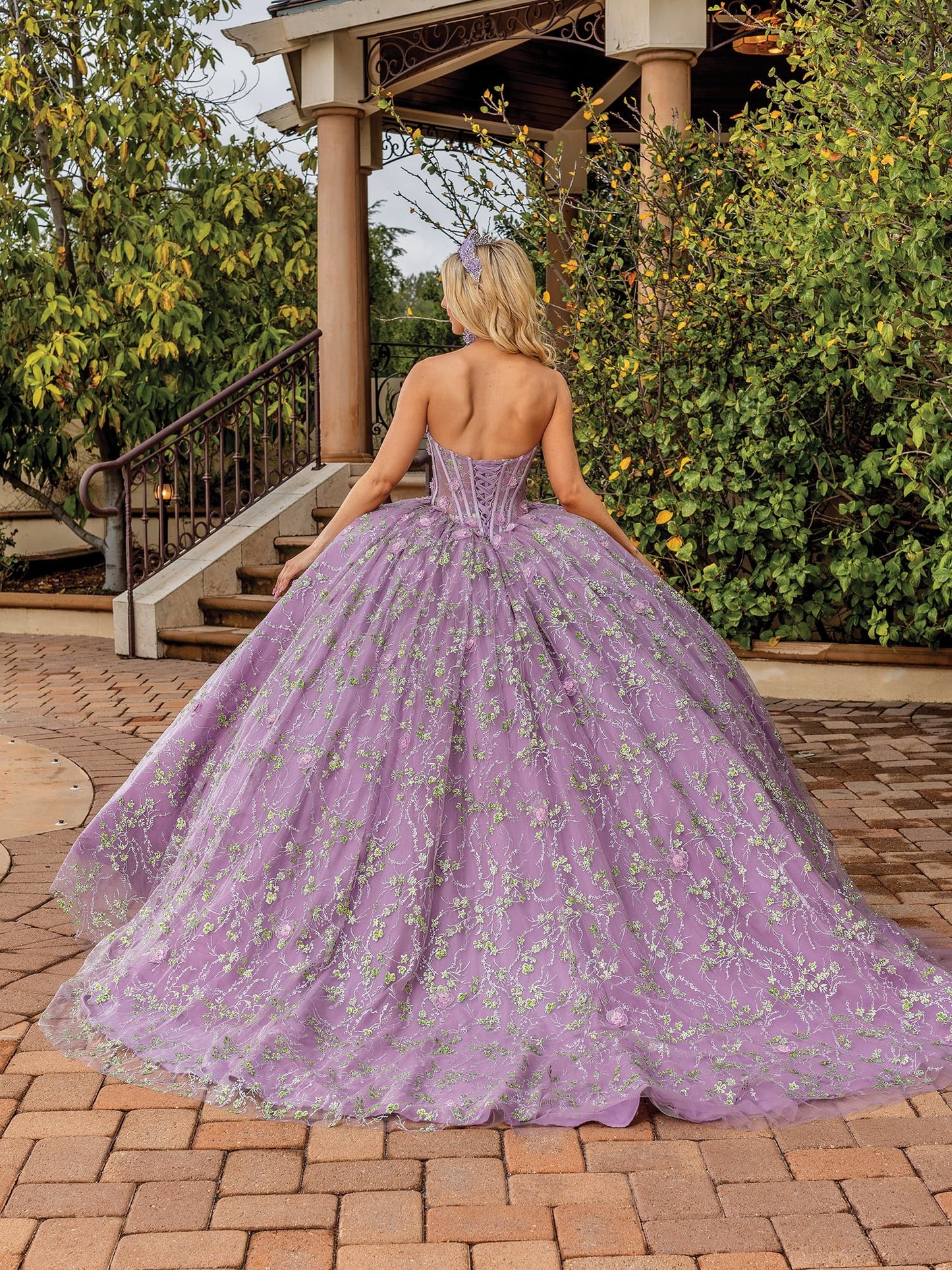 DQ25-1872 LACE-UP BACK EMBROIDERED BALLGOWN WITH SEQUIN DETAILING