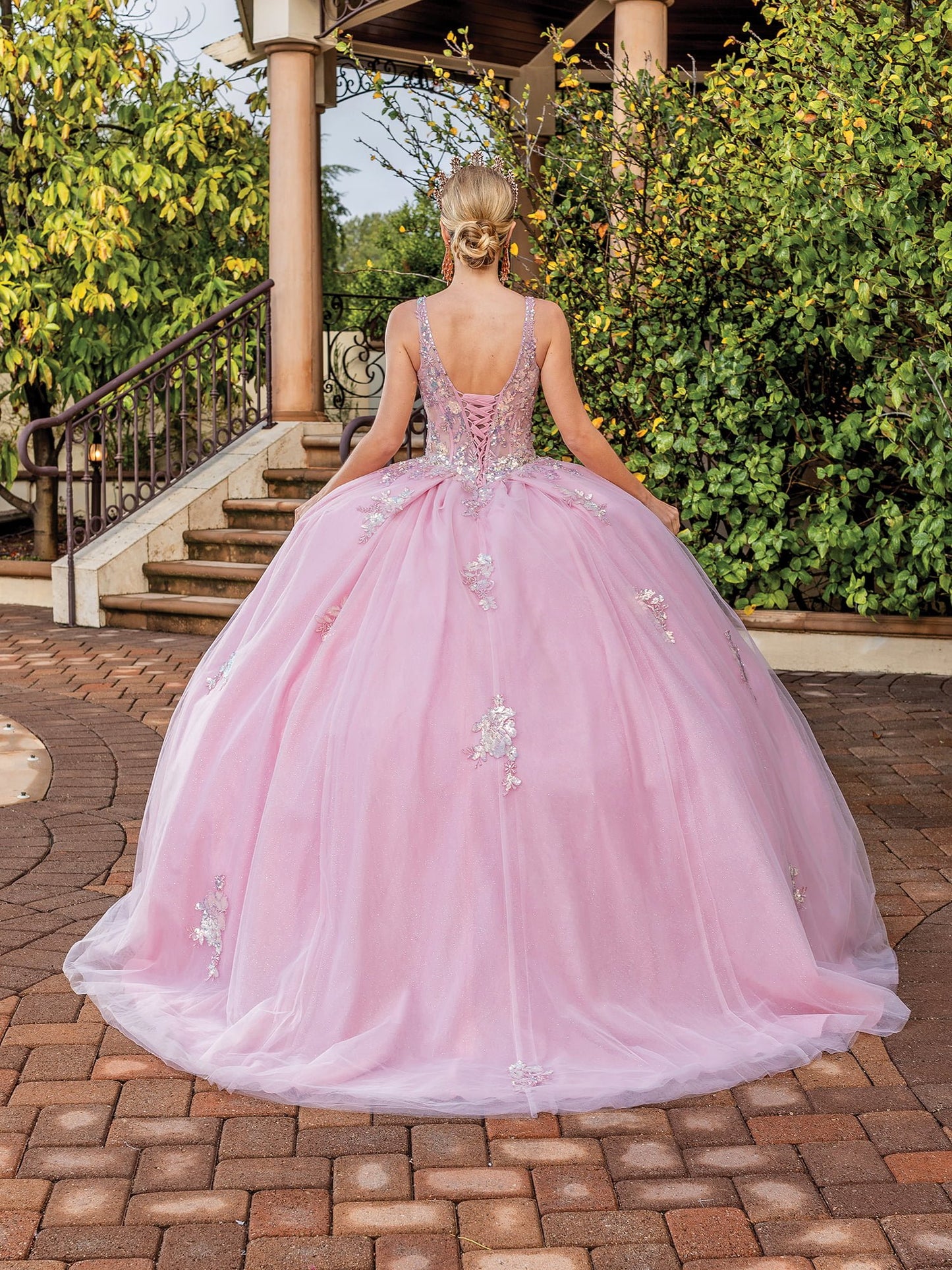 DQ25-1896 LACE-UP BACK TULLE BALLGOWN WITH BEADED EMBELLISHMENTS