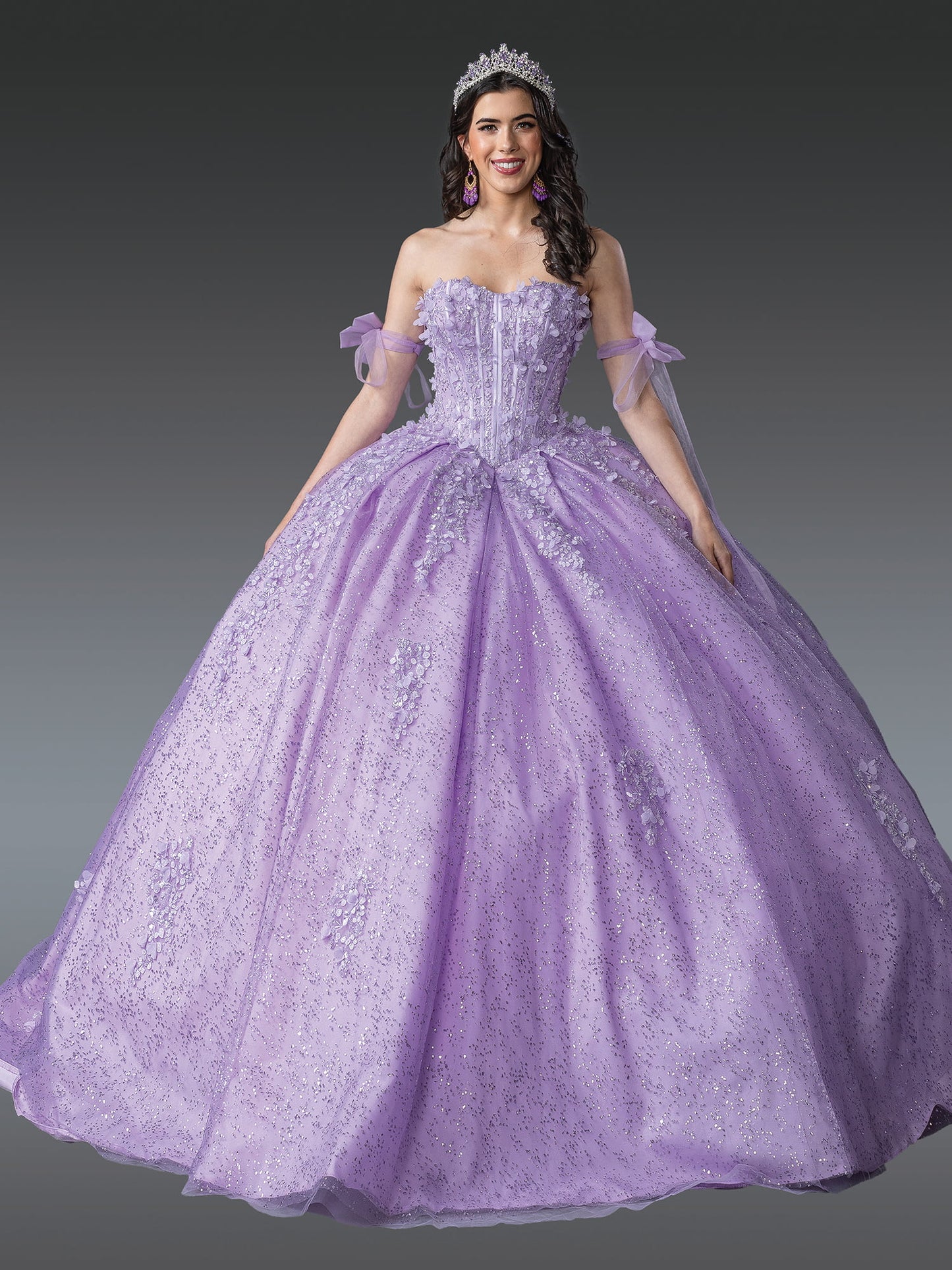 DQ25-1905 REGAL GLITTERING QUINCEAÑERA GOWN WITH OFF-SHOULDER SLEEVES