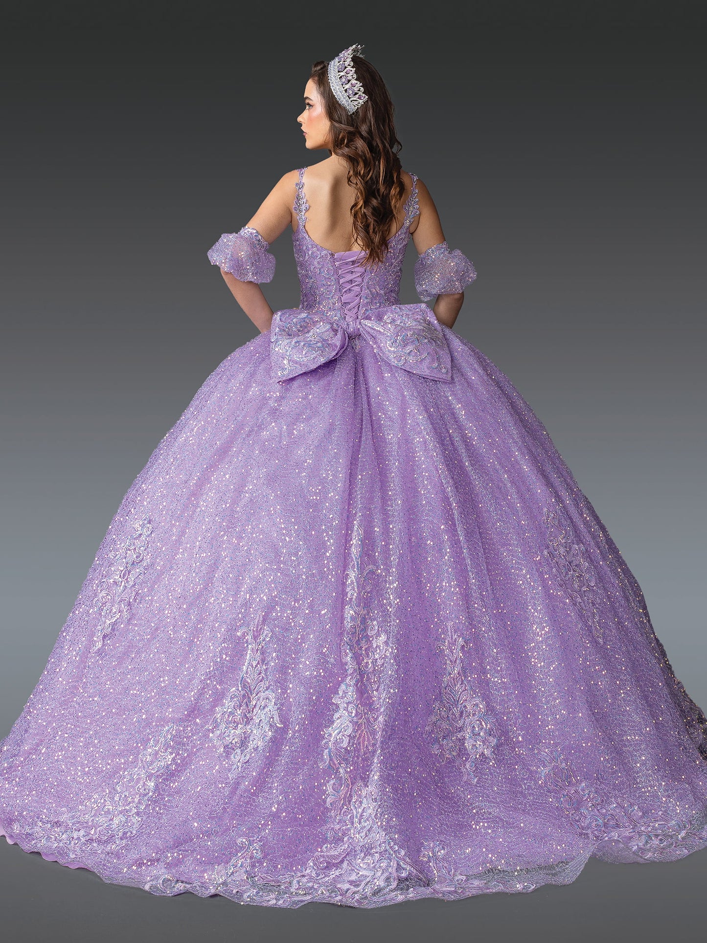 DQ25-1907 CAP-SLEEVED SEQUINED BALLGOWN WITH CRYSTAL EMBELLISHED BODICE AND INTRICATE EMBROIDERY