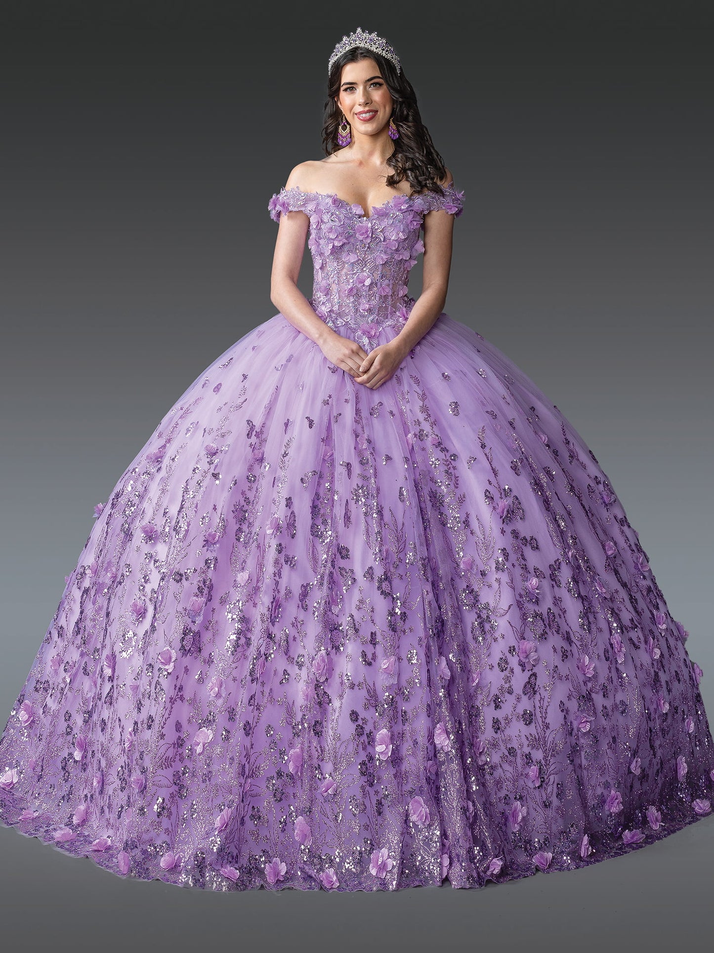 DQ25-1908 BEADED GOWN WITH FLORAL APPLIQUES AND SEQUINED OVERLAY