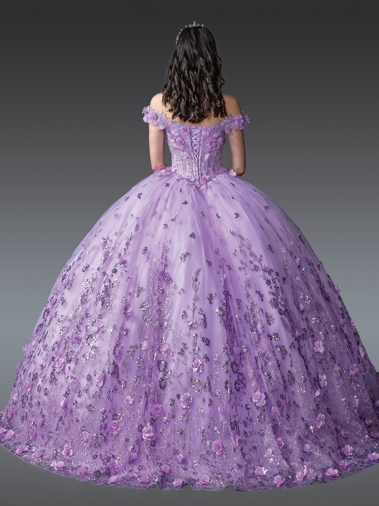 DQ25-1908 BEADED GOWN WITH FLORAL APPLIQUES AND SEQUINED OVERLAY
