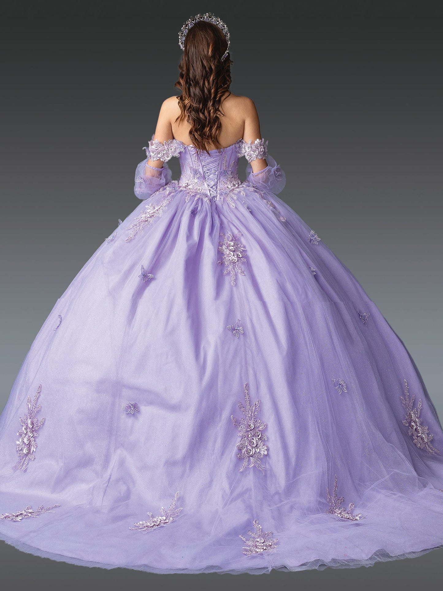 DQ25-1914 OFF-SHOULDER QUINCEAÑERA GOWN WITH INTRICATE FLORAL APPLIQUES
