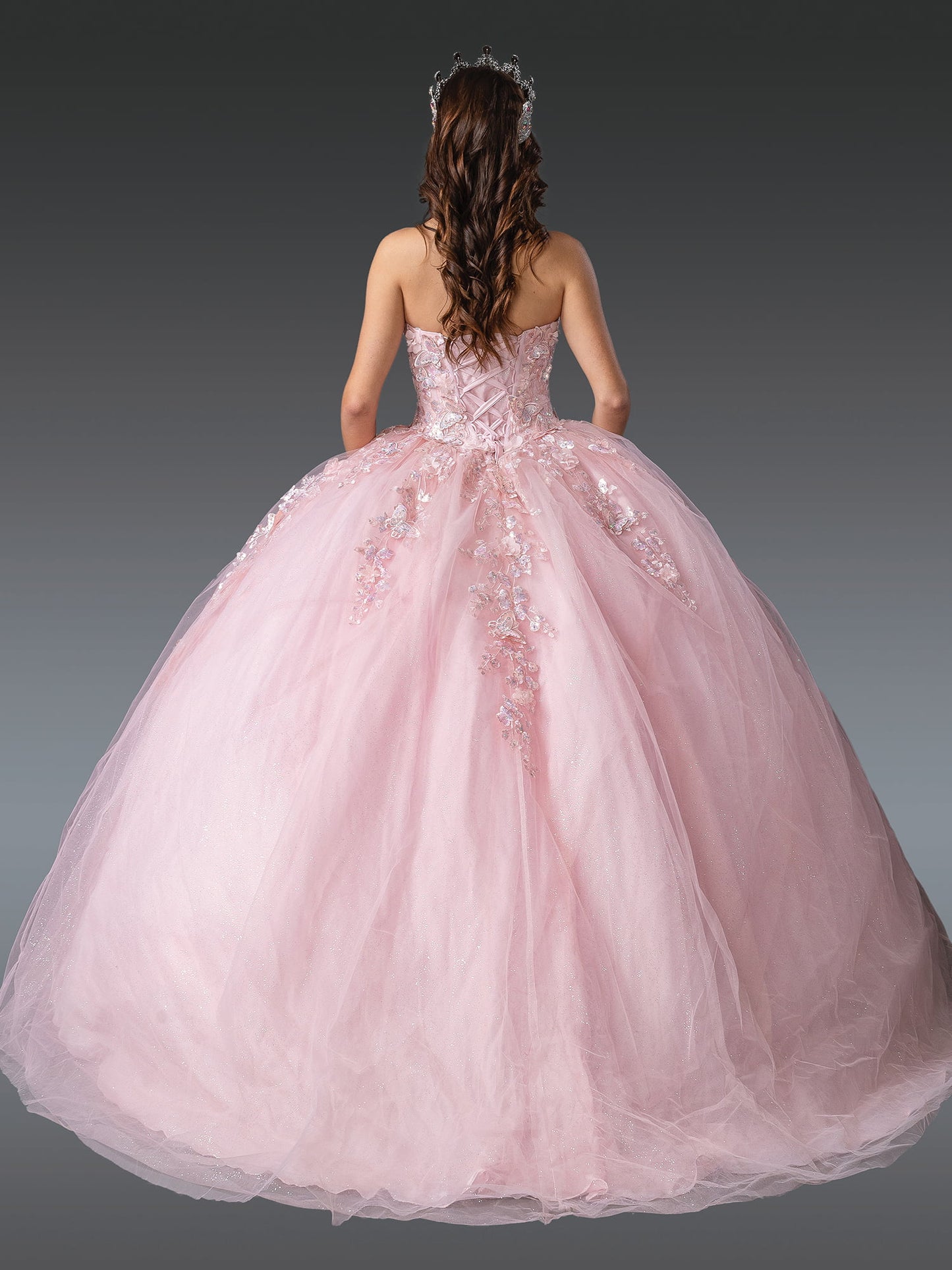 DQ25-1916 NECKLINE QUINCEAÑERA DRESS WITH EMBELLISHED FLORAL APPLIQUES