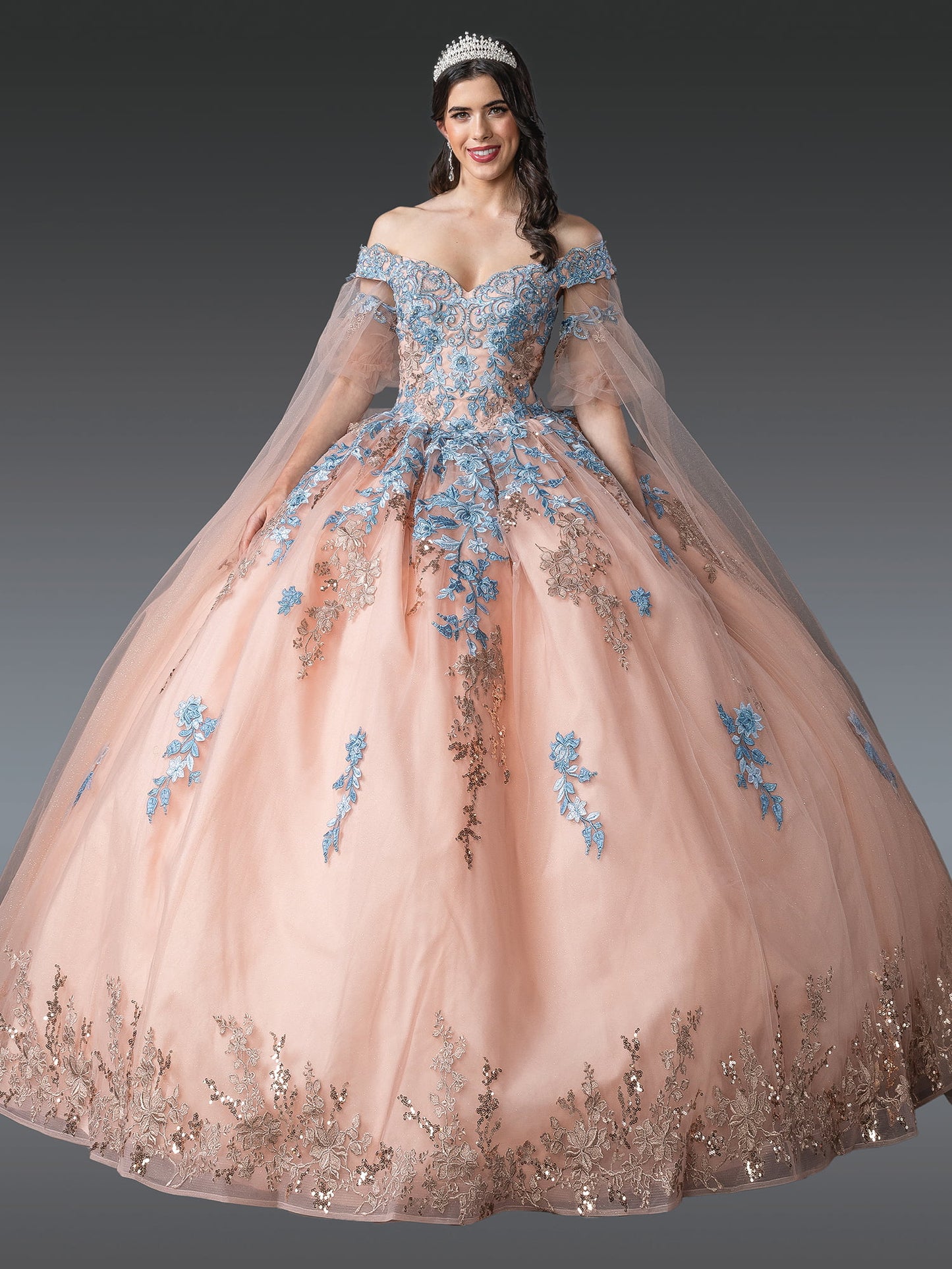 DQ25-1921 ENCHANTING OFF-SHOULDER BALL GOWN QUINCEAÑERA DRESS WITH ELABORATE EMBROIDERY