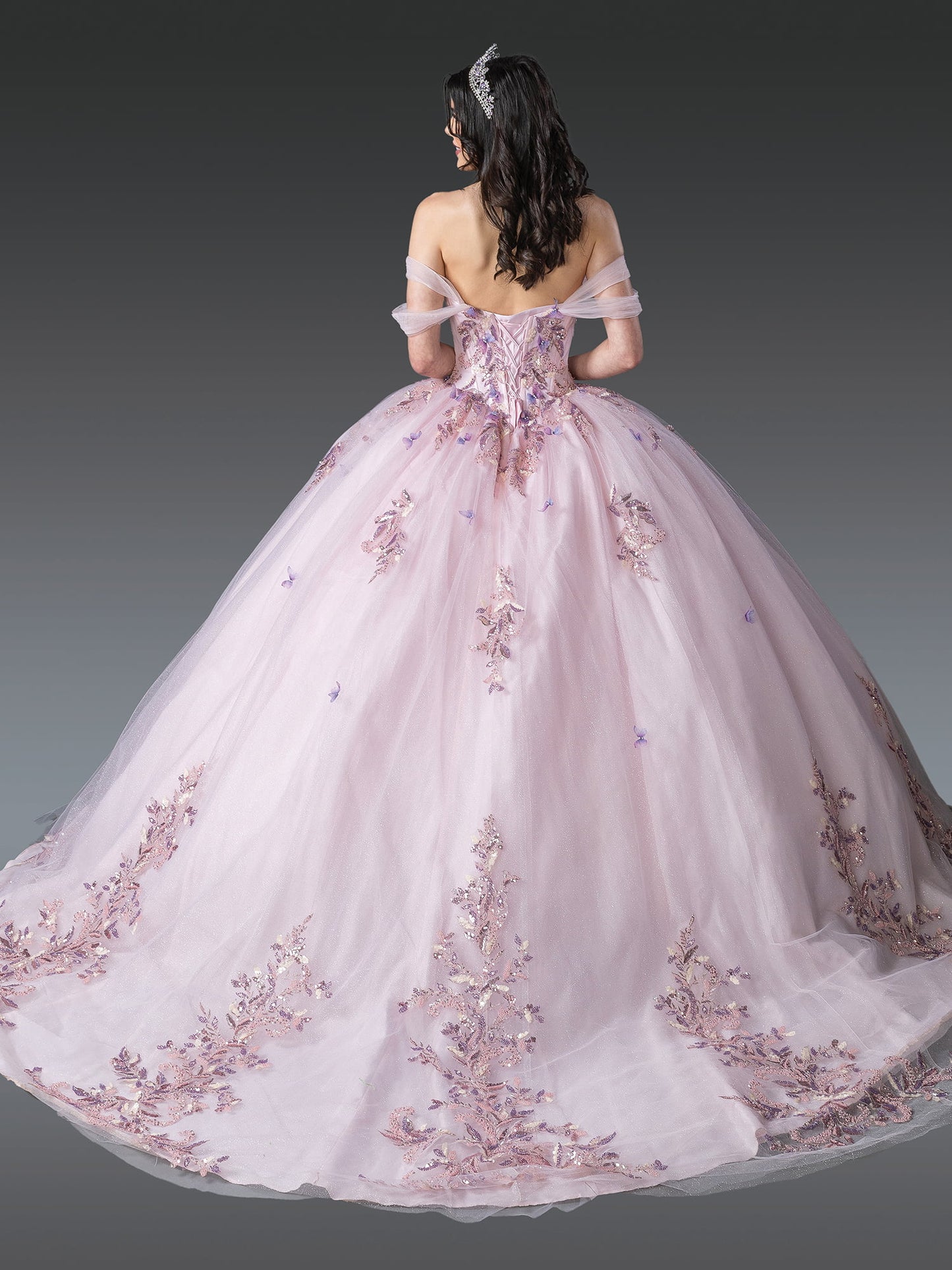DQ25-1924 OFF-SHOULDER BALL GOWN QUINCEAÑERA DRESS WITH FLORAL EMBROIDERY
